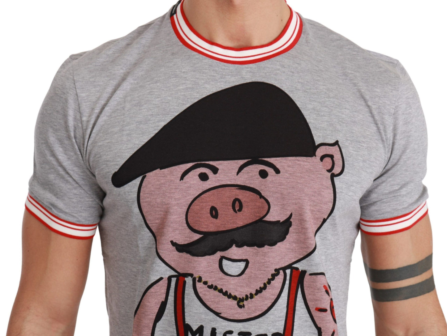 Dolce &amp; Gabbana Graues Baumwolloberteil 2019 Jahr des Schweins T-Shirt