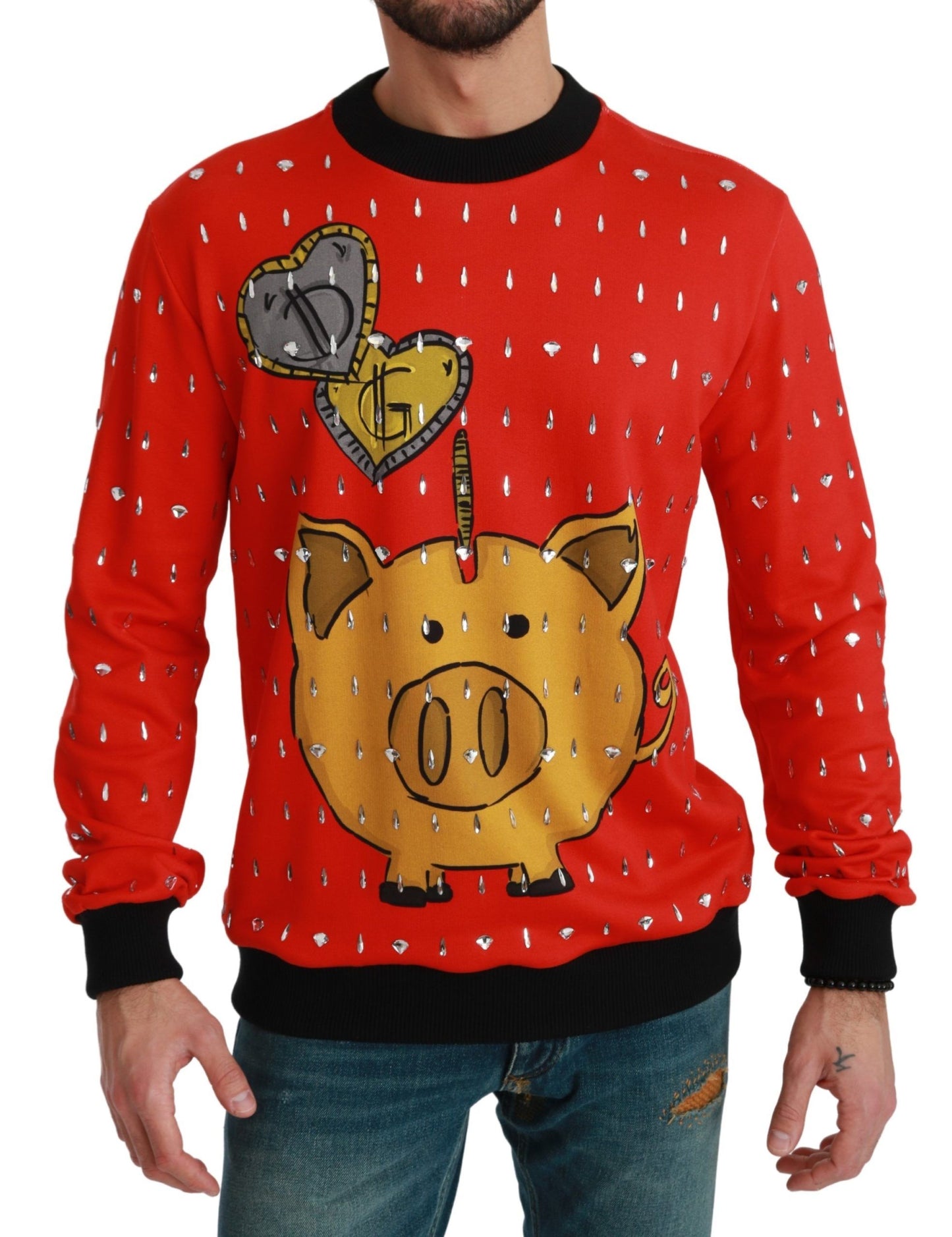 Dolce &amp; Gabbana Red Crystal Pig of the Year Sweater