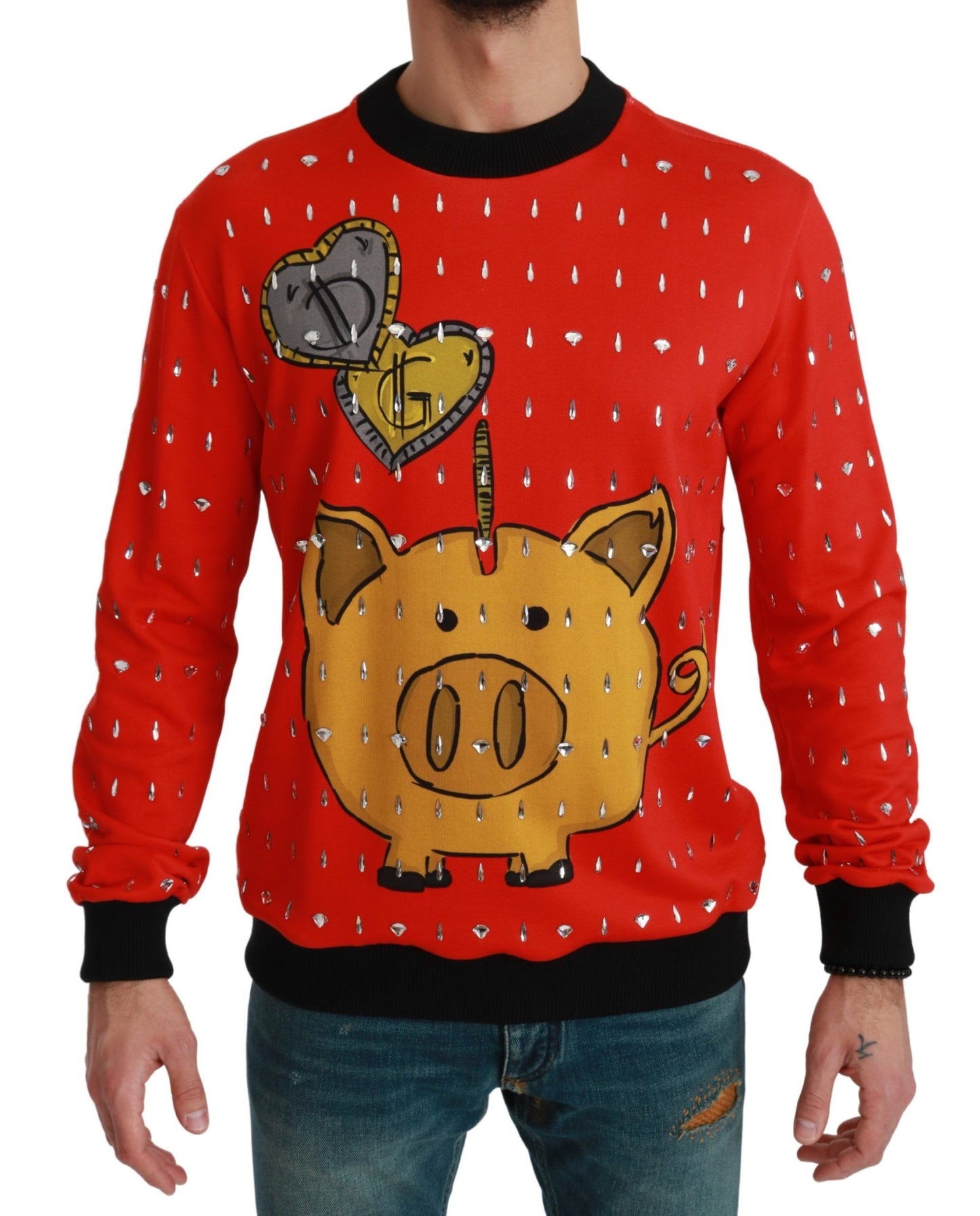 Dolce &amp; Gabbana Red Crystal Pig of the Year Sweater