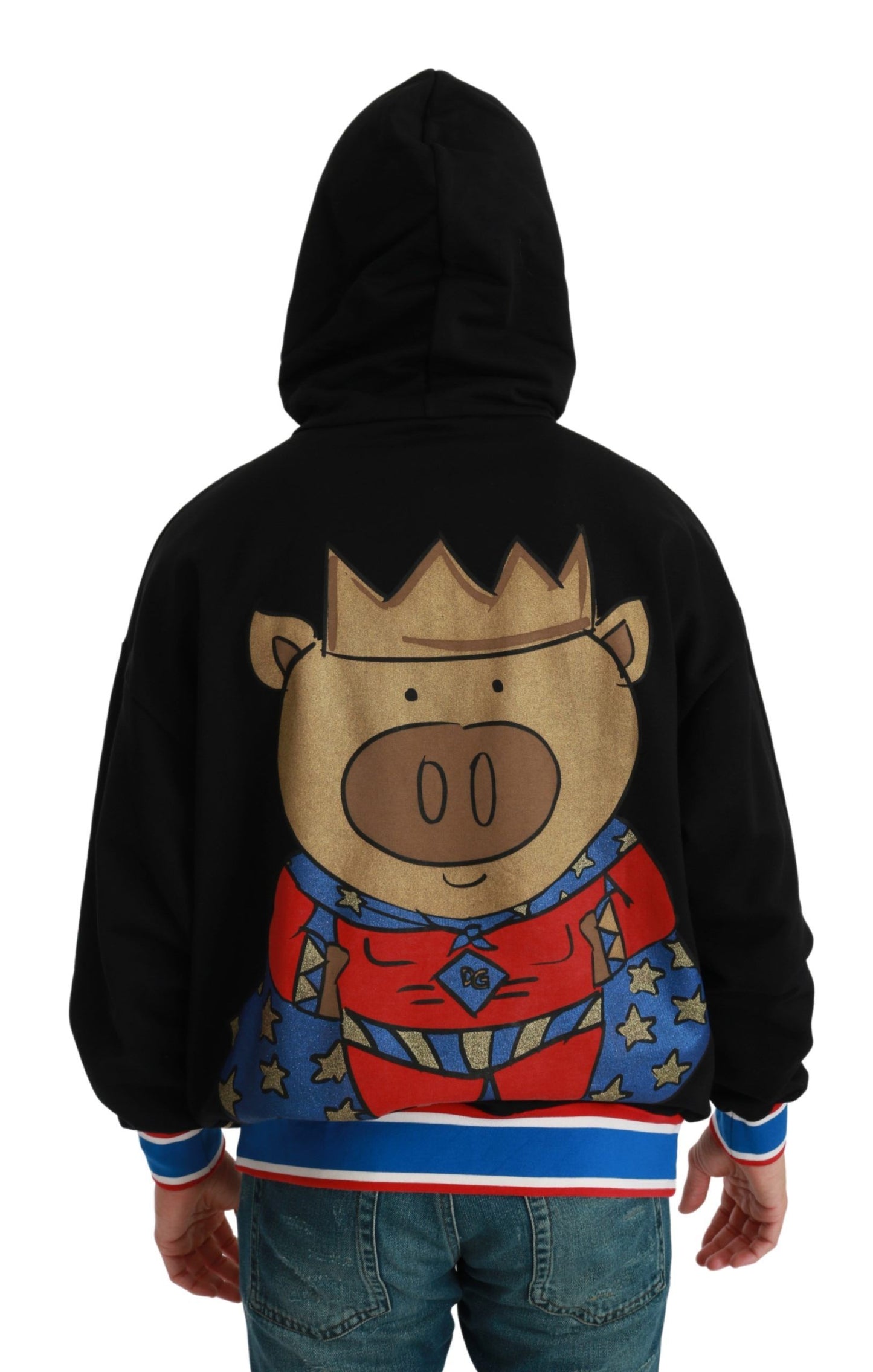 Dolce &amp; Gabbana Schwarzer Pullover „Schwein des Jahres“ mit Kapuze