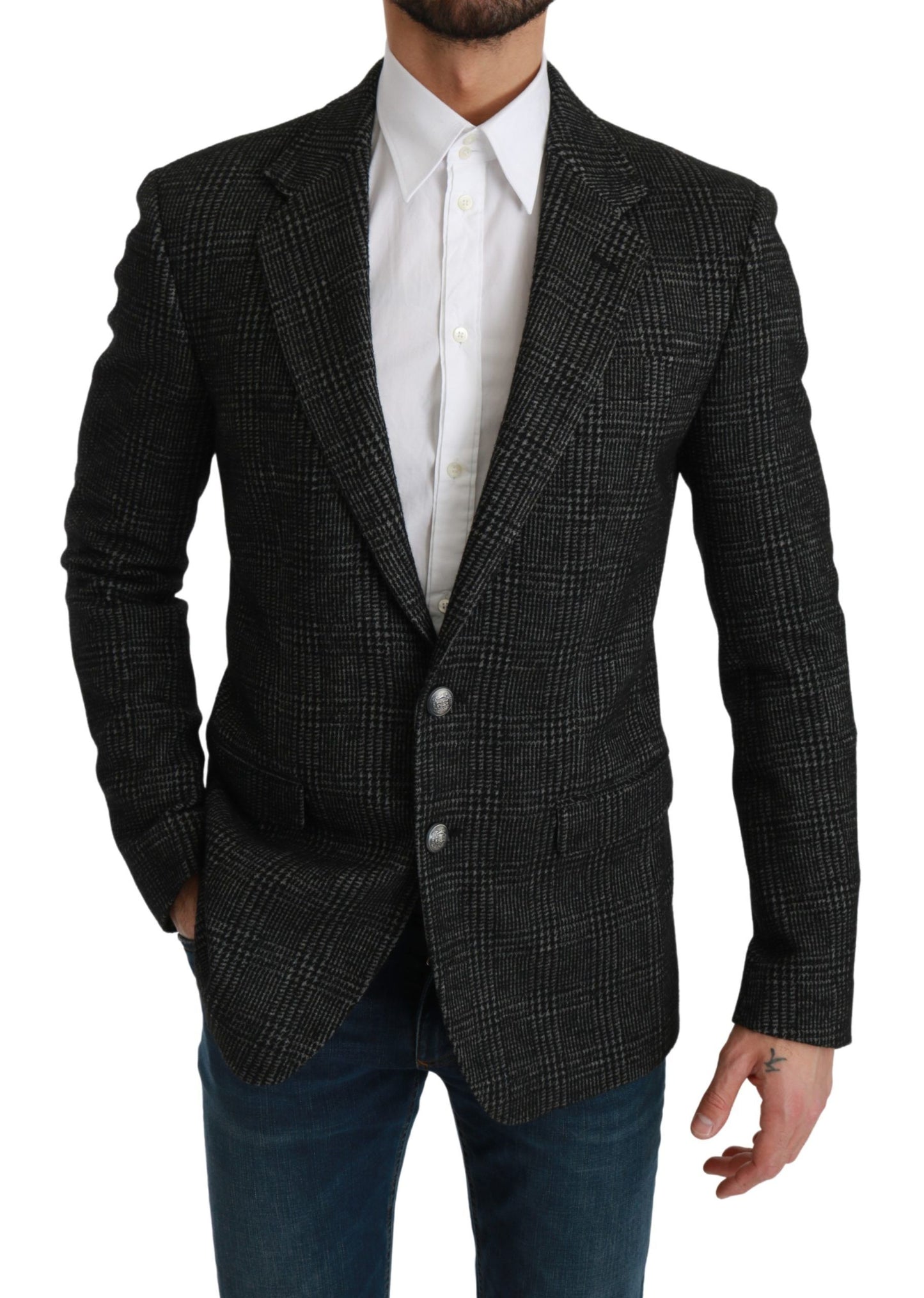 Dolce &amp; Gabbana Grey Plaid Check Slim Fit Jacket Blazer