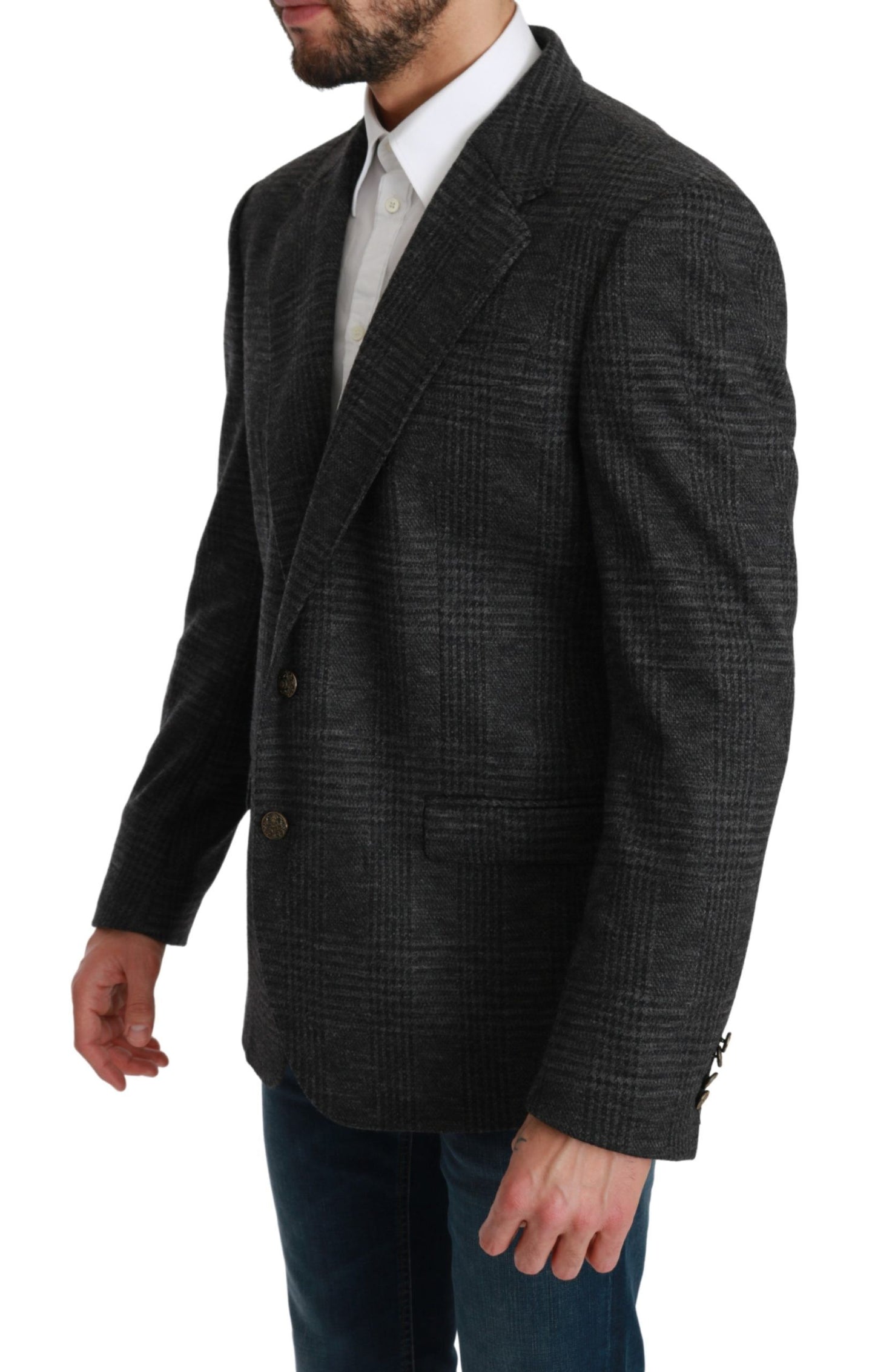 Dolce &amp; Gabbana Grey Plaid Check Wool Formal Jacket Blazer