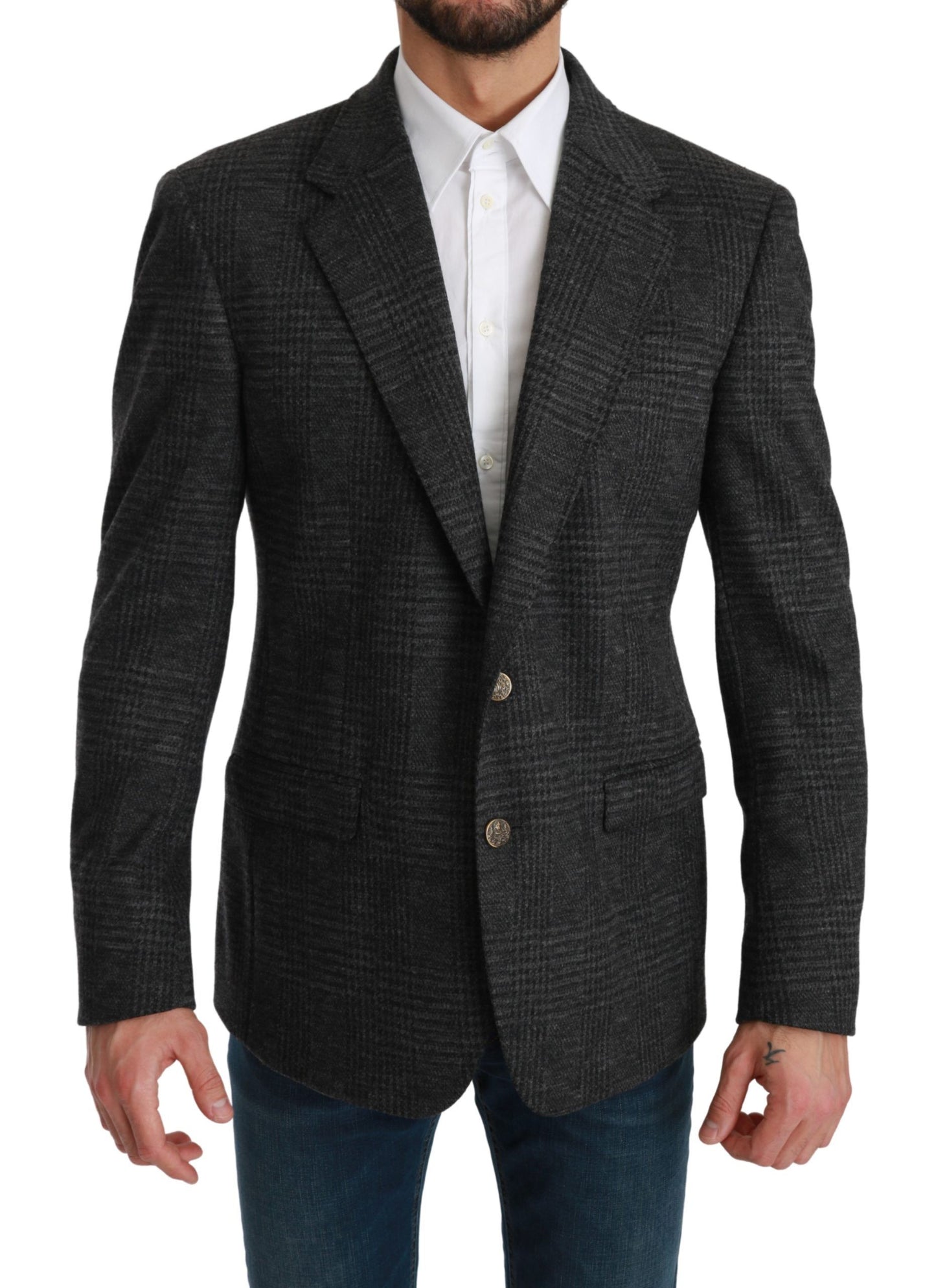 Dolce &amp; Gabbana Grey Plaid Check Wool Formal Jacket Blazer