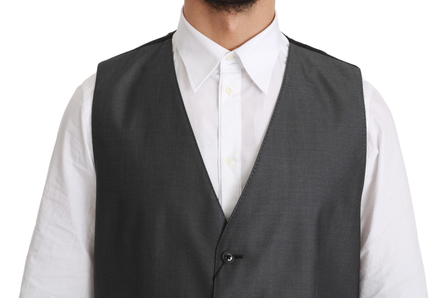 Dolce &amp; Gabbana Grey Waistcoat Formal Stretch Wool Vest