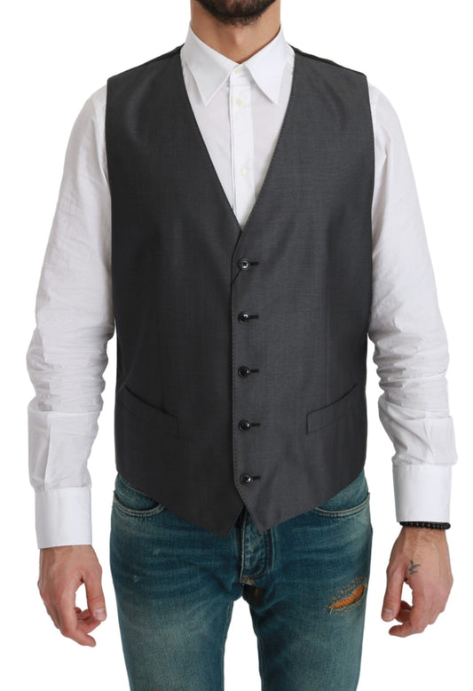 Dolce &amp; Gabbana Grey Waistcoat Formal Stretch Wool Vest