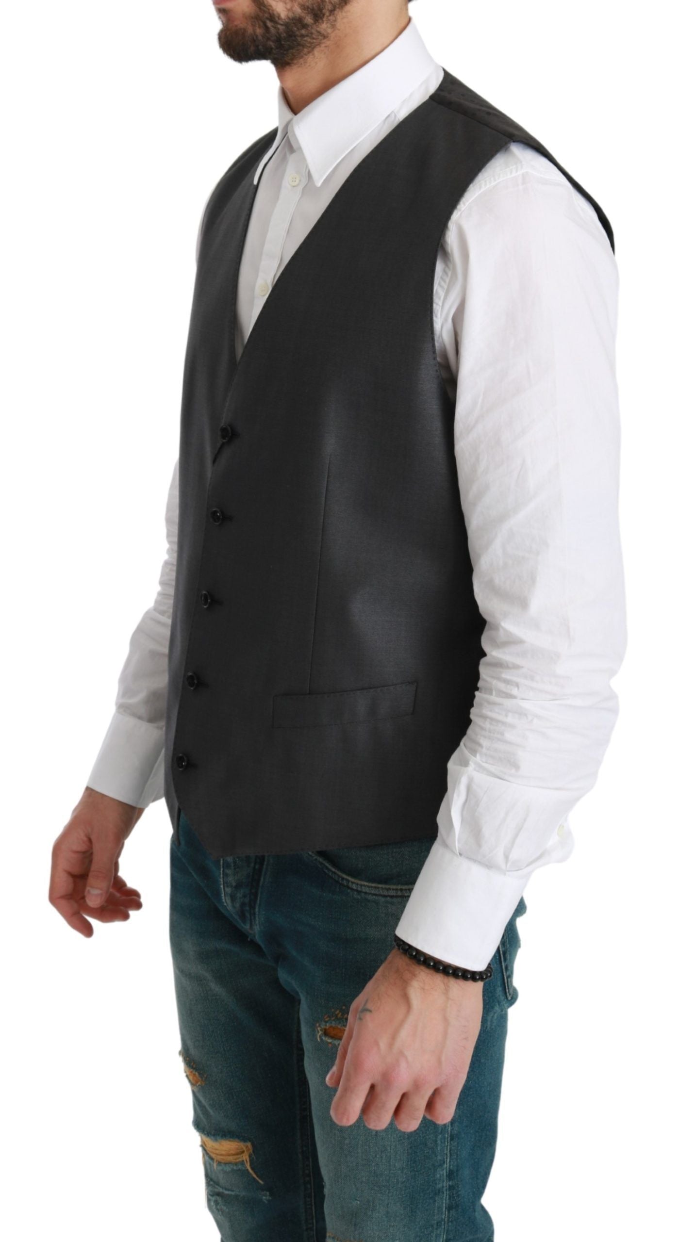 Dolce &amp; Gabbana Grey Waistcoat Formal Stretch Wool Vest