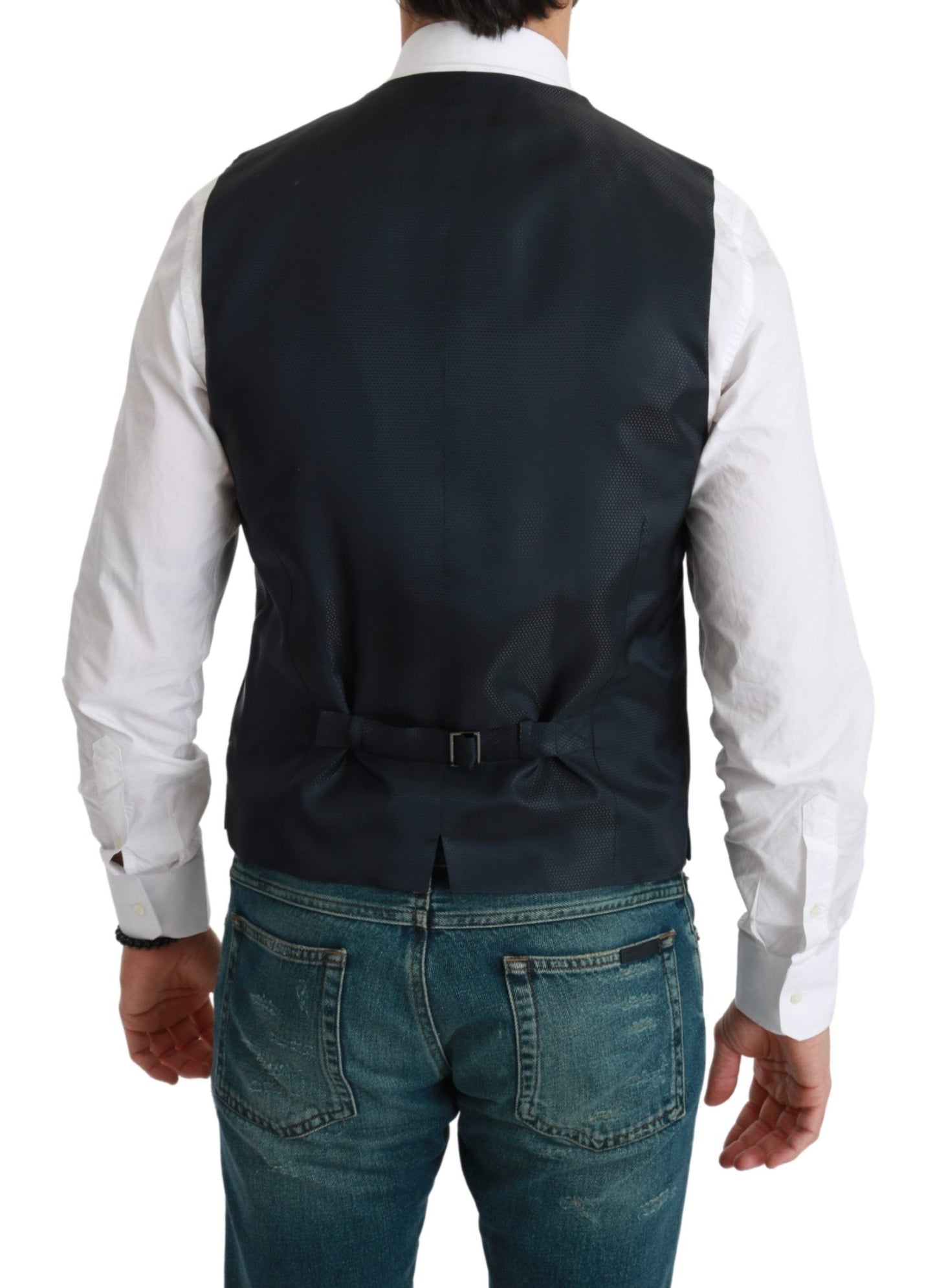 Dolce &amp; Gabbana Blue Waistcoat Formal Stretch Wool Vest