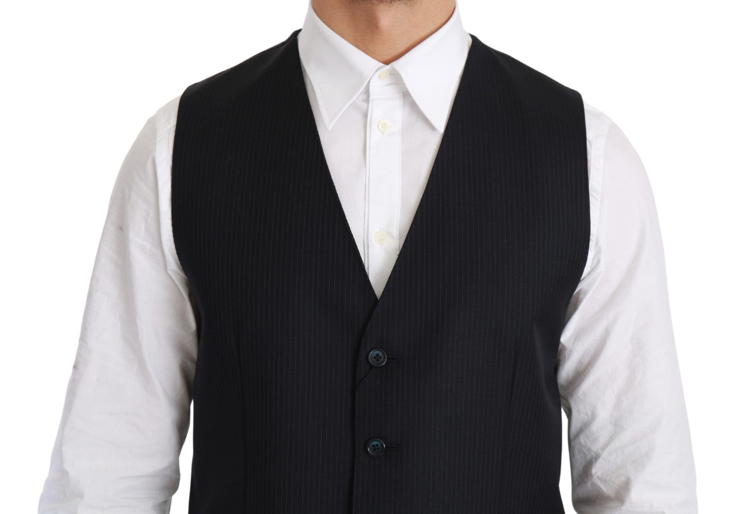 Dolce &amp; Gabbana Blue Waistcoat Formal Stretch Wool Vest