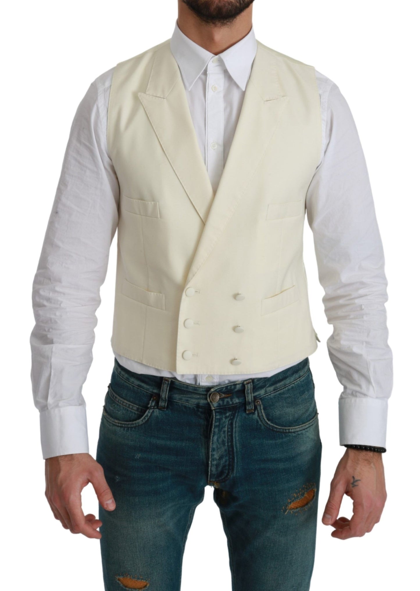 Dolce &amp; Gabbana White Waistcoat Formal Wool Vest