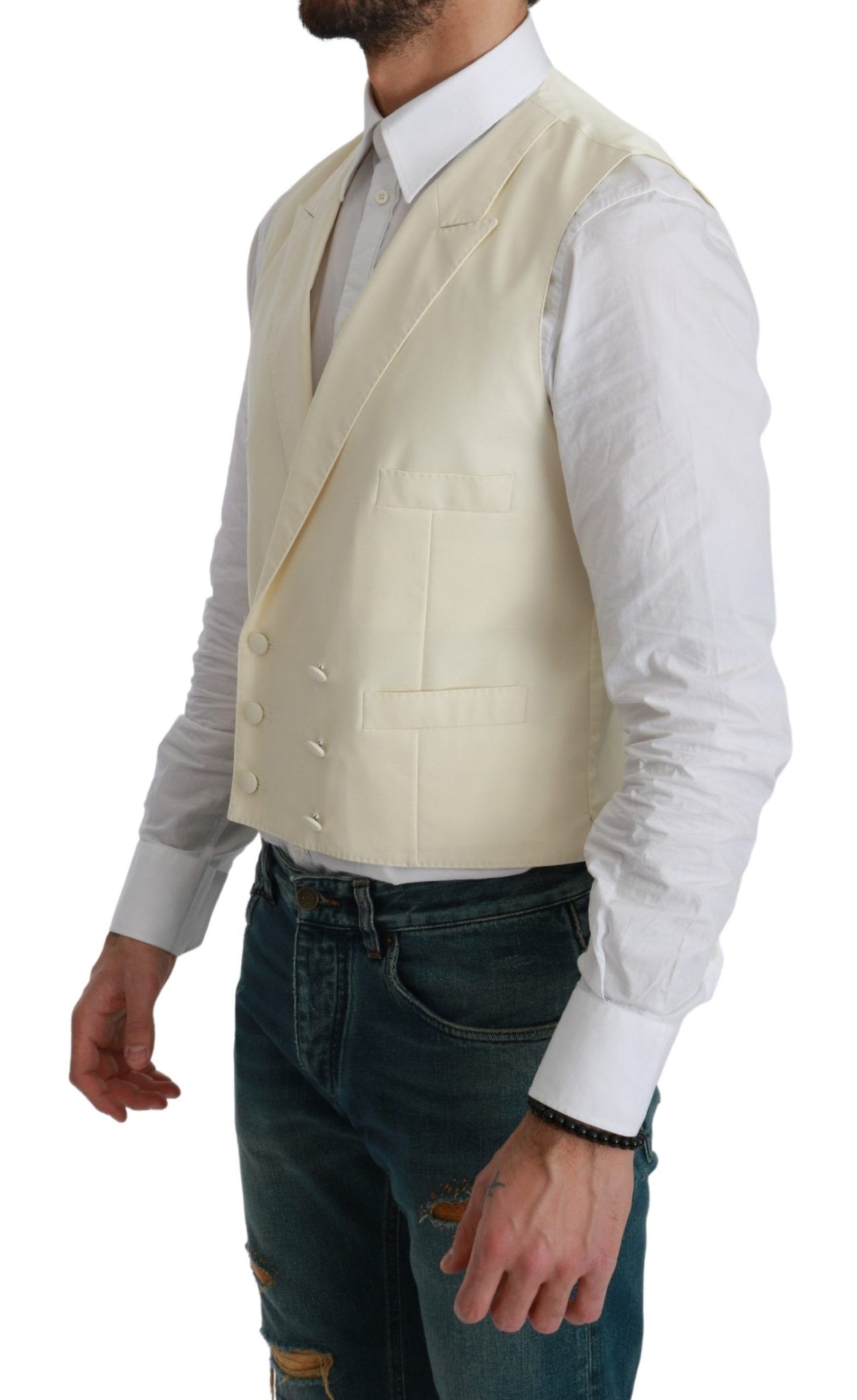 Dolce &amp; Gabbana White Waistcoat Formal Wool Vest