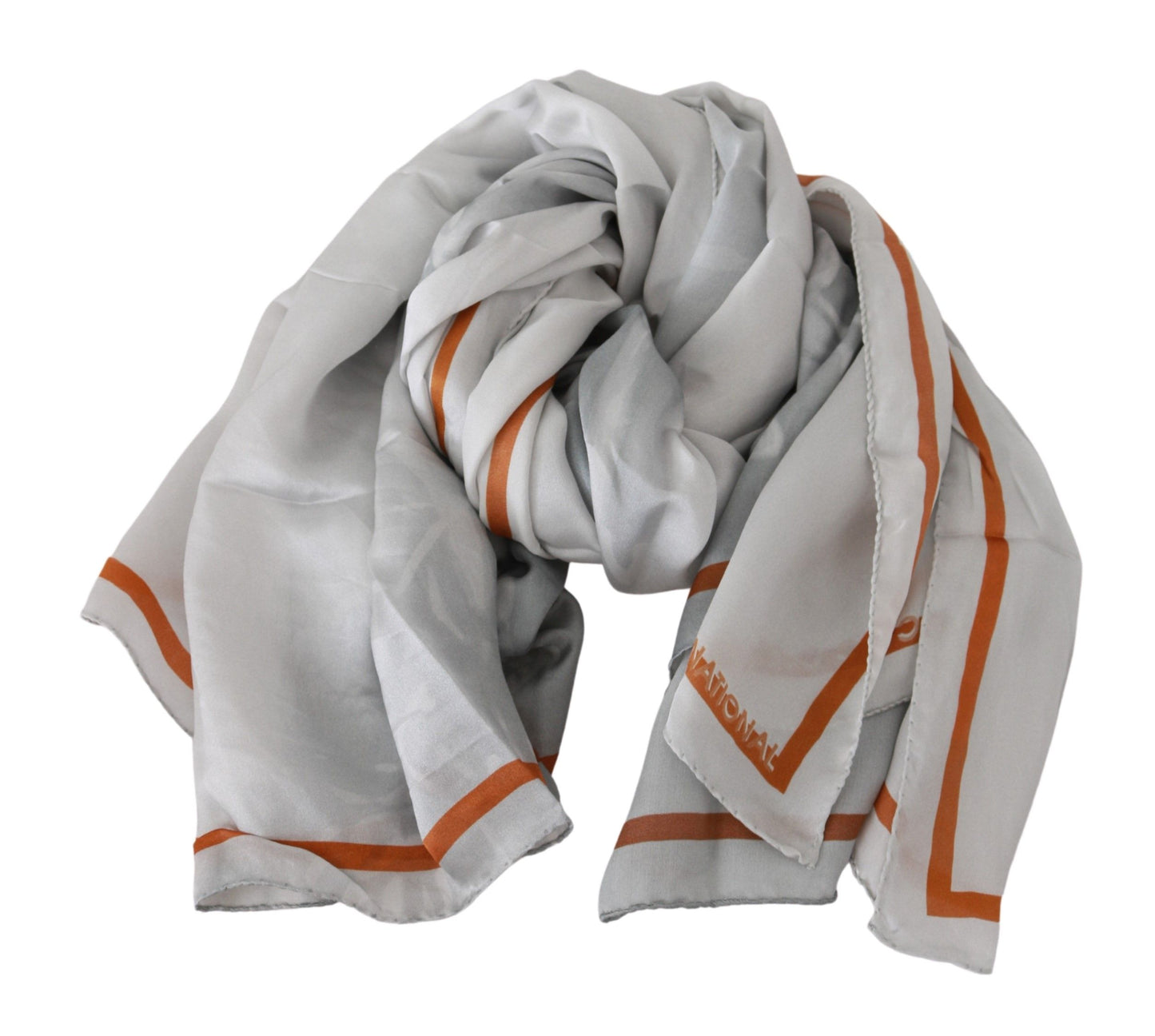 Kostüm National Foulard-Wickelschal aus grau-orangefarbener Seide mit Blumenmuster