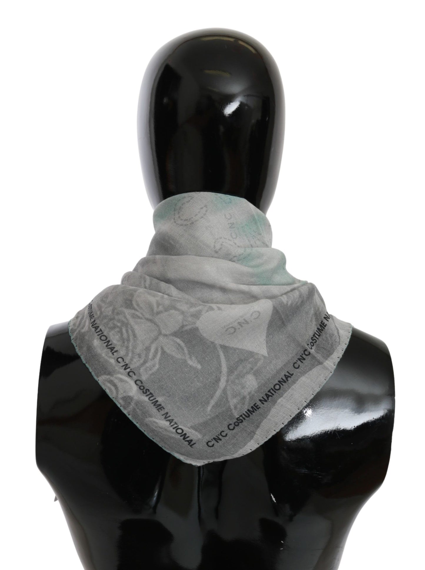 Costume National Grey Silk Shawl Foulard Wrap Scarf