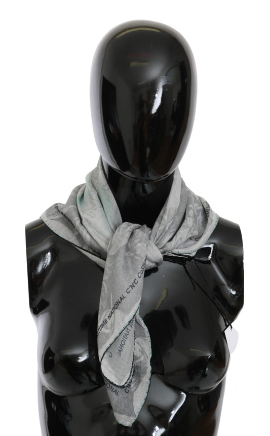 Costume National Grey Silk Shawl Foulard Wrap Scarf