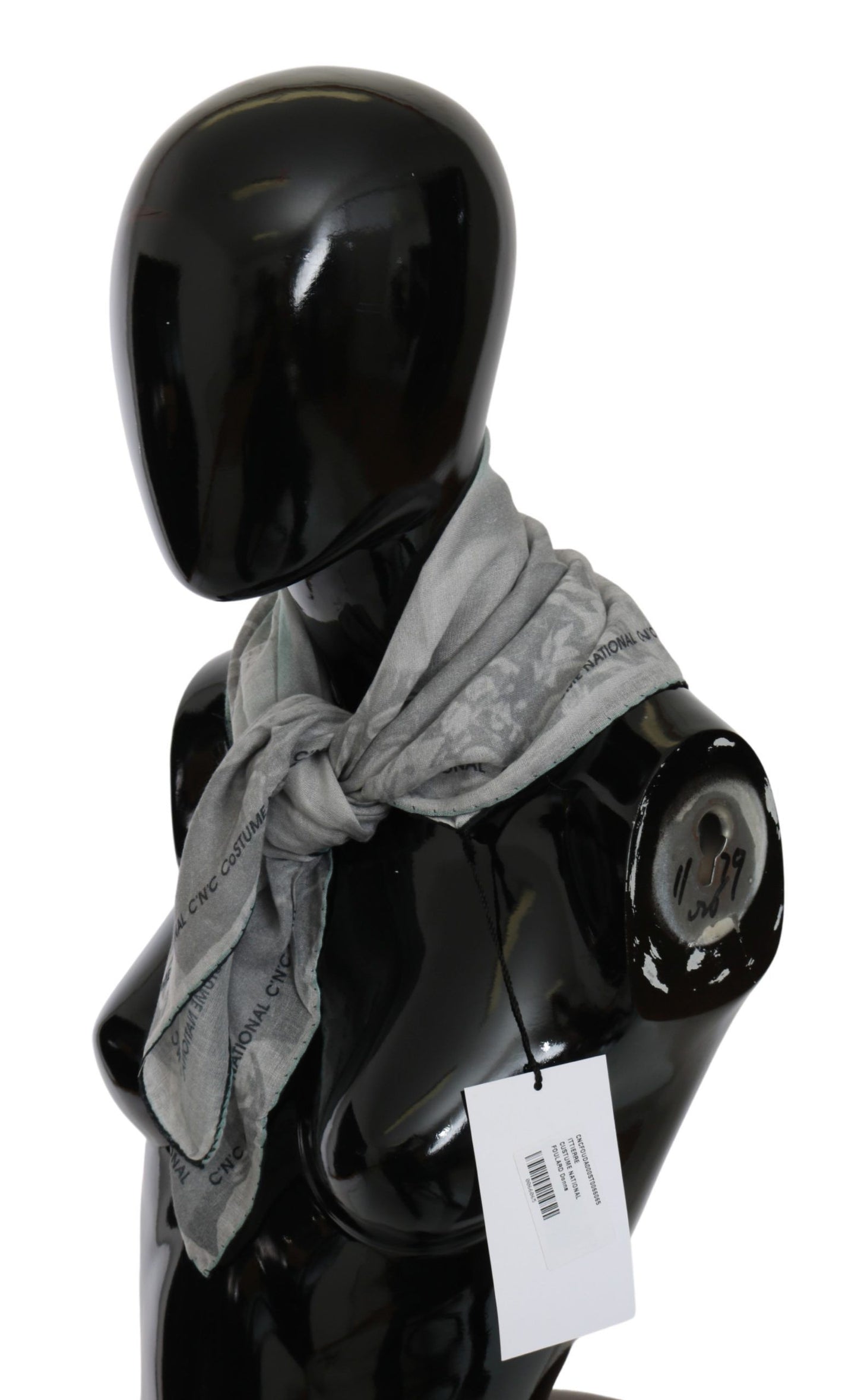 Costume National Grey Silk Shawl Foulard Wrap Scarf