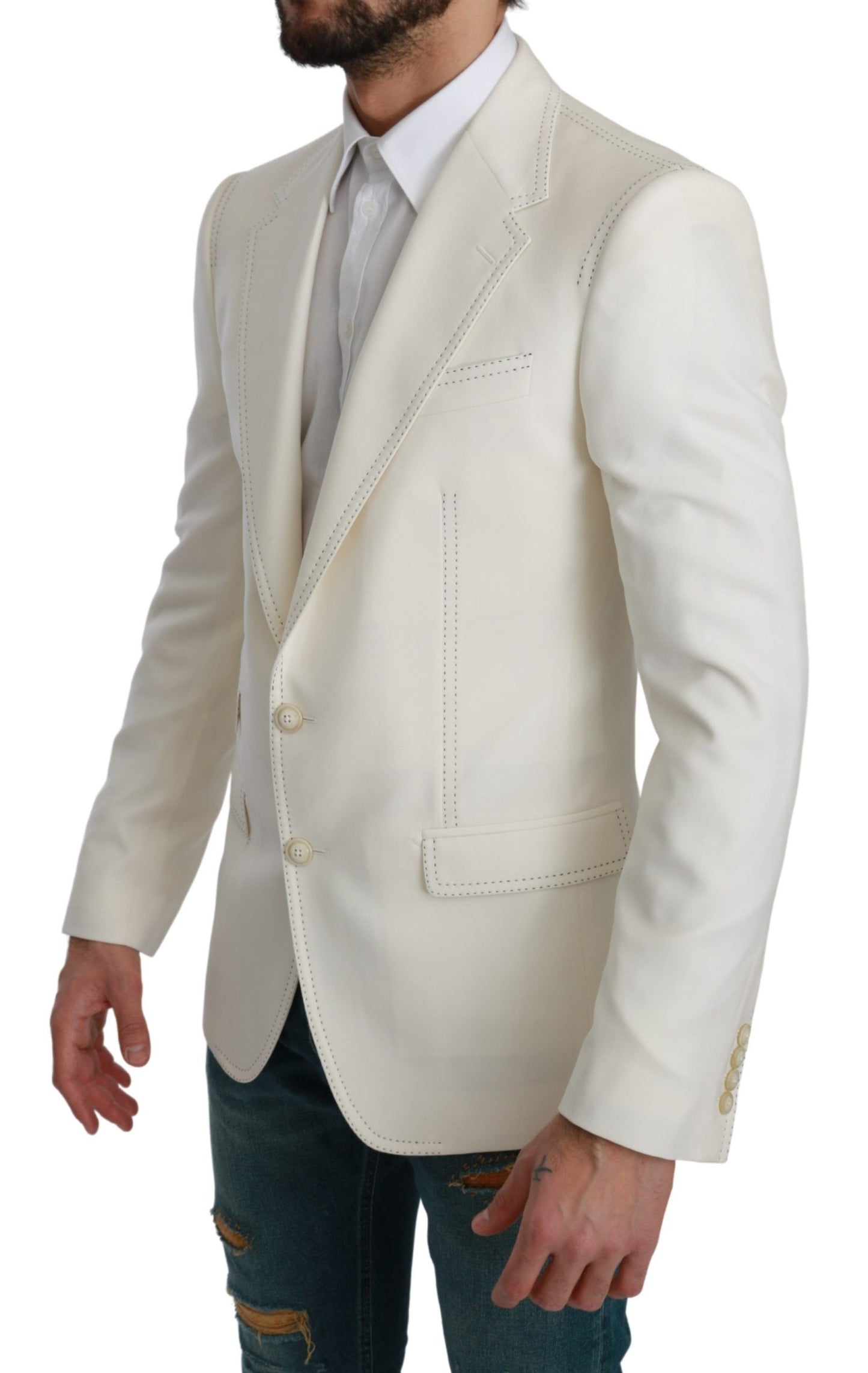 Dolce &amp; Gabbana SICILIA Cremefarbener einreihiger formeller Blazer