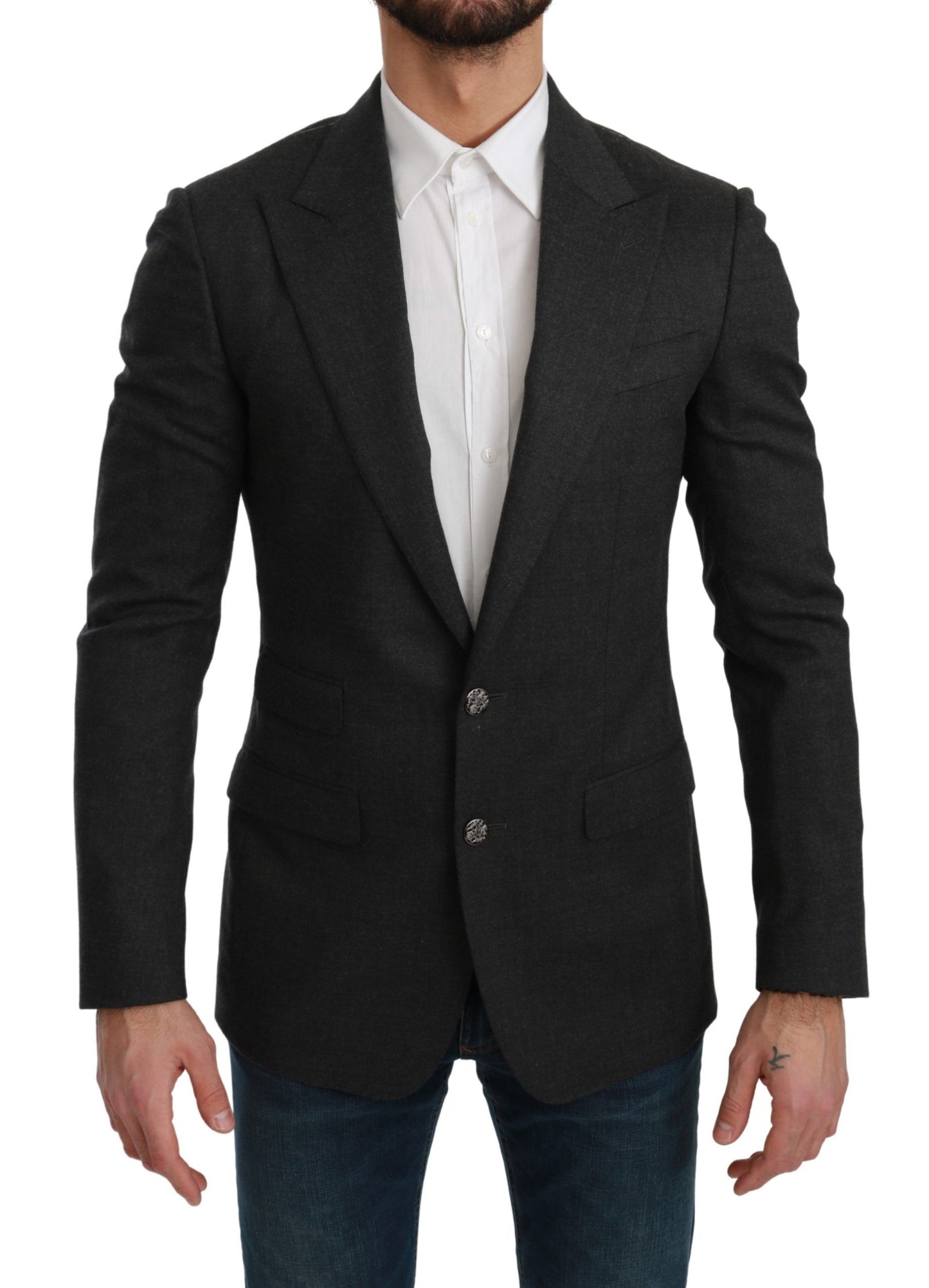 Dolce &amp; Gabbana Grauer NAPOLI Slim-Fit-Jacken-Wollblazer