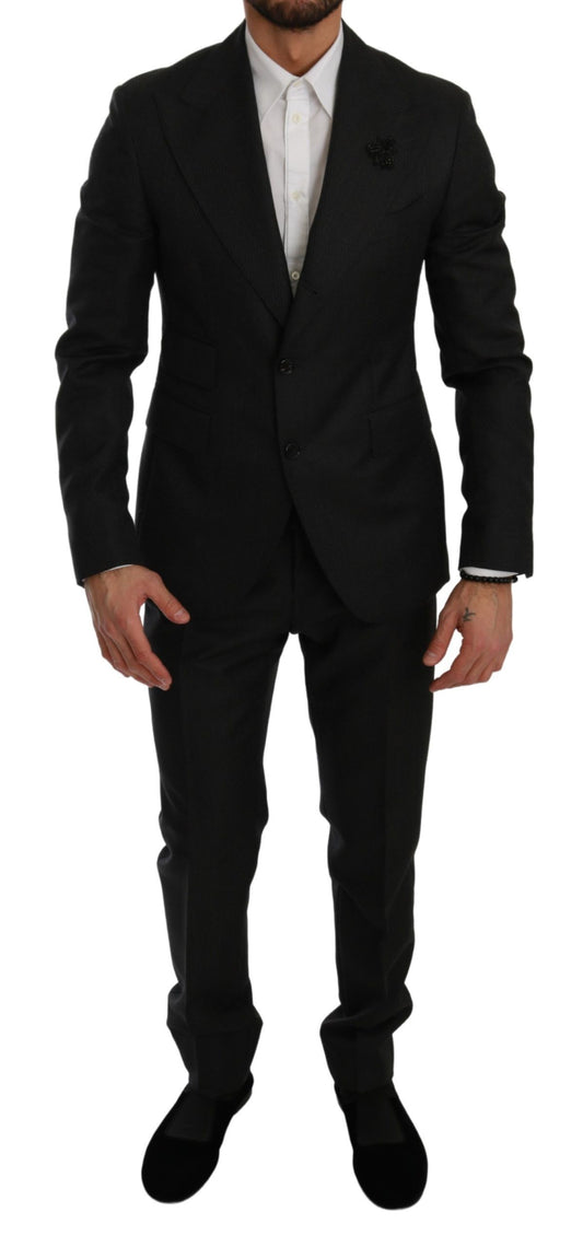 Dolce &amp; Gabbana Black Crystal Bee Slim Fit 2 Piece Suit