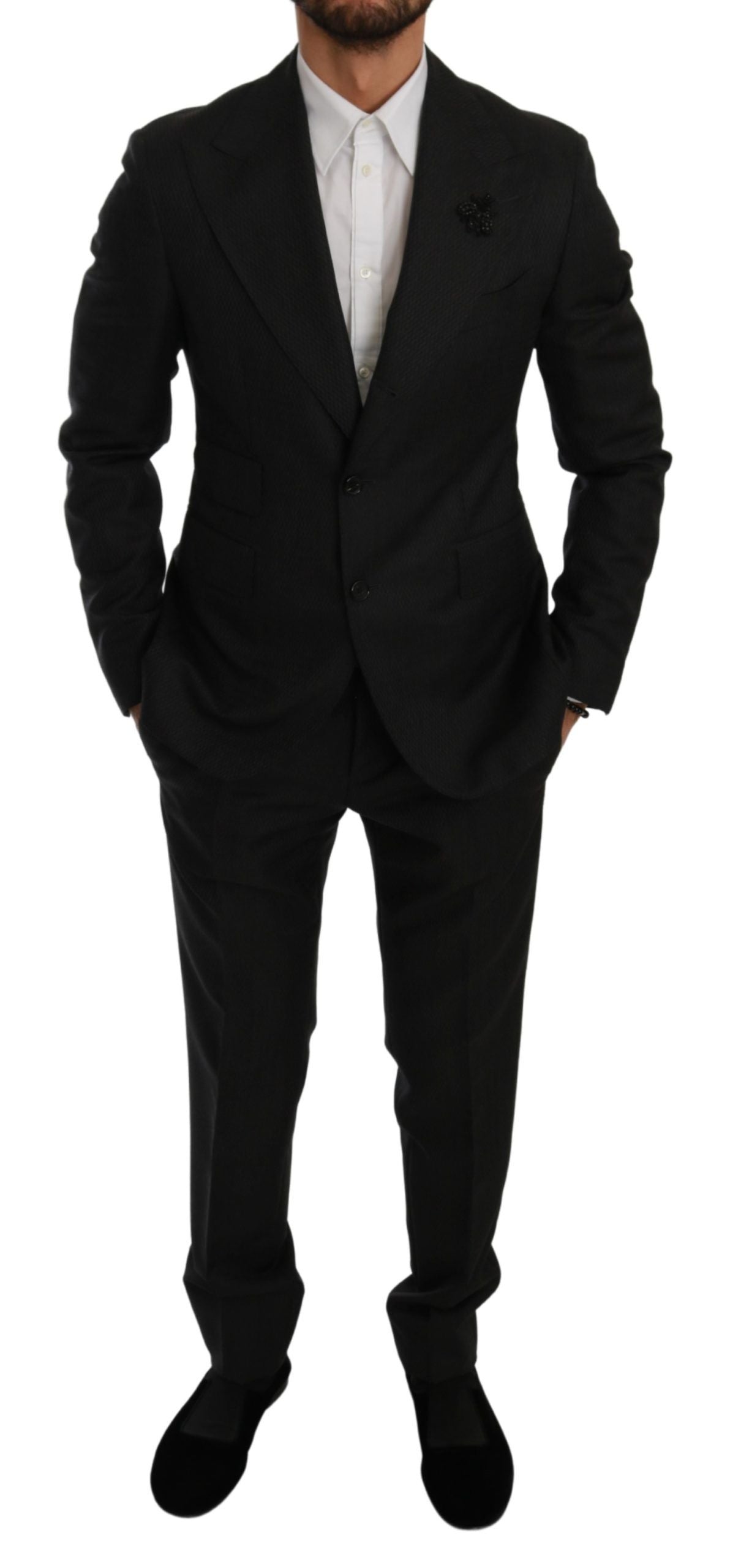 Dolce &amp; Gabbana Black Crystal Bee Slim Fit 2 Piece Suit