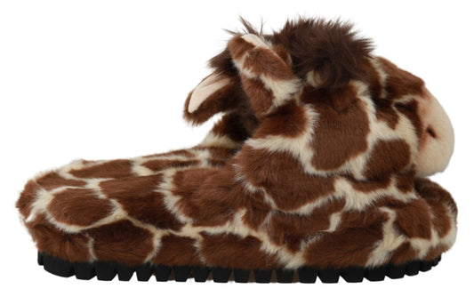 Dolce &amp; Gabbana Brown Giraffe Slippers Flats Sandals Shoes