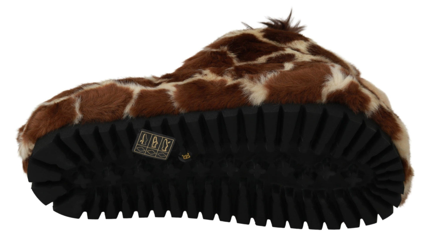 Dolce &amp; Gabbana Brown Giraffe Slippers Flats Sandals Shoes