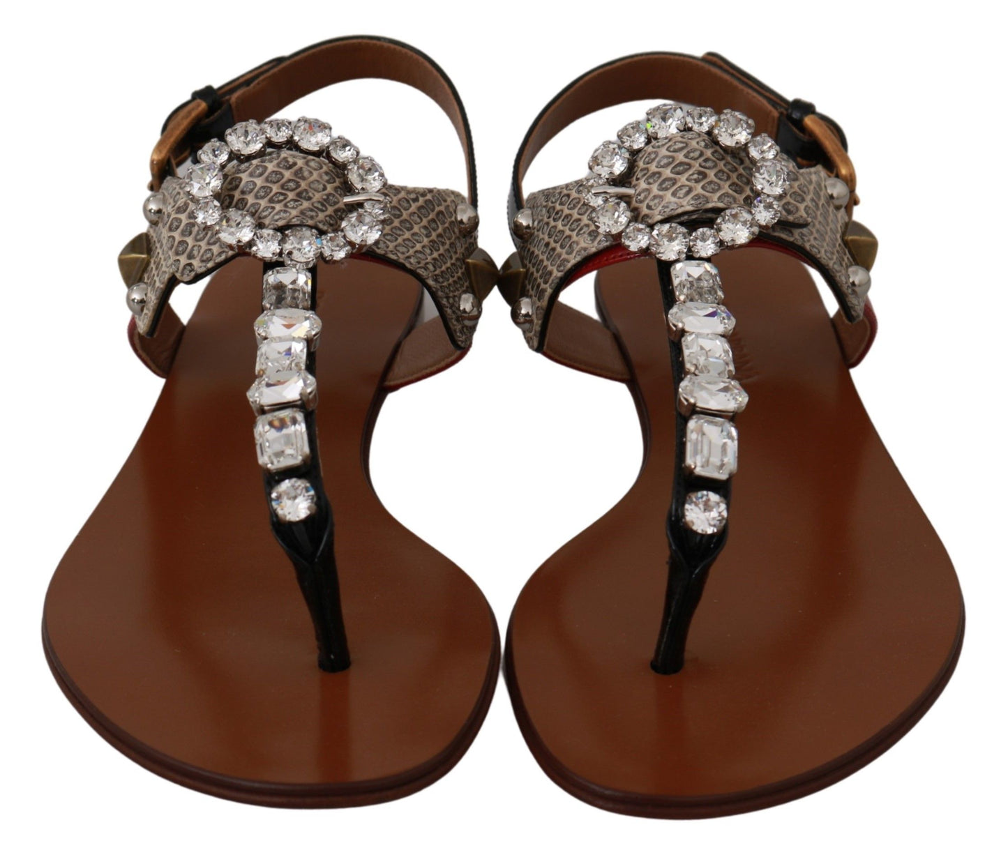 Dolce &amp; Gabbana Leather Ayers Crystal Sandals Flip Flops Shoes