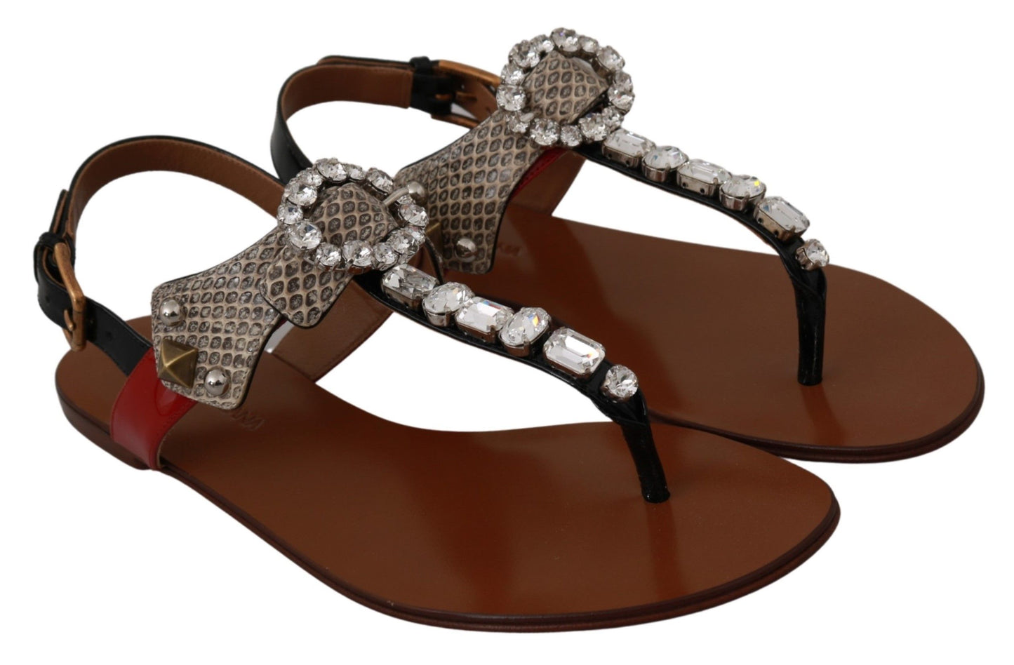 Dolce &amp; Gabbana Leder Ayers Crystal Sandalen Flip Flops Schuhe