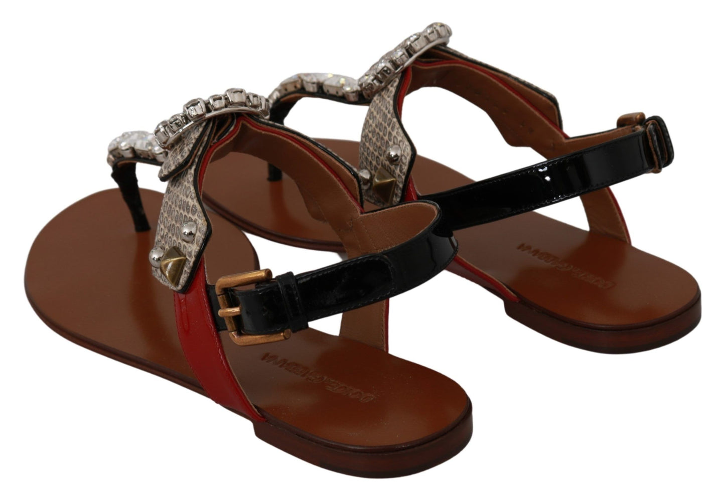 Dolce &amp; Gabbana Leather Ayers Crystal Sandals Flip Flops Shoes