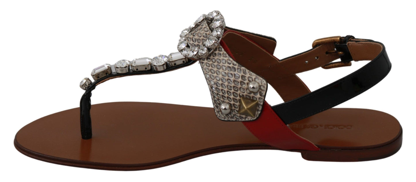 Dolce &amp; Gabbana Leather Ayers Crystal Sandals Flip Flops Shoes