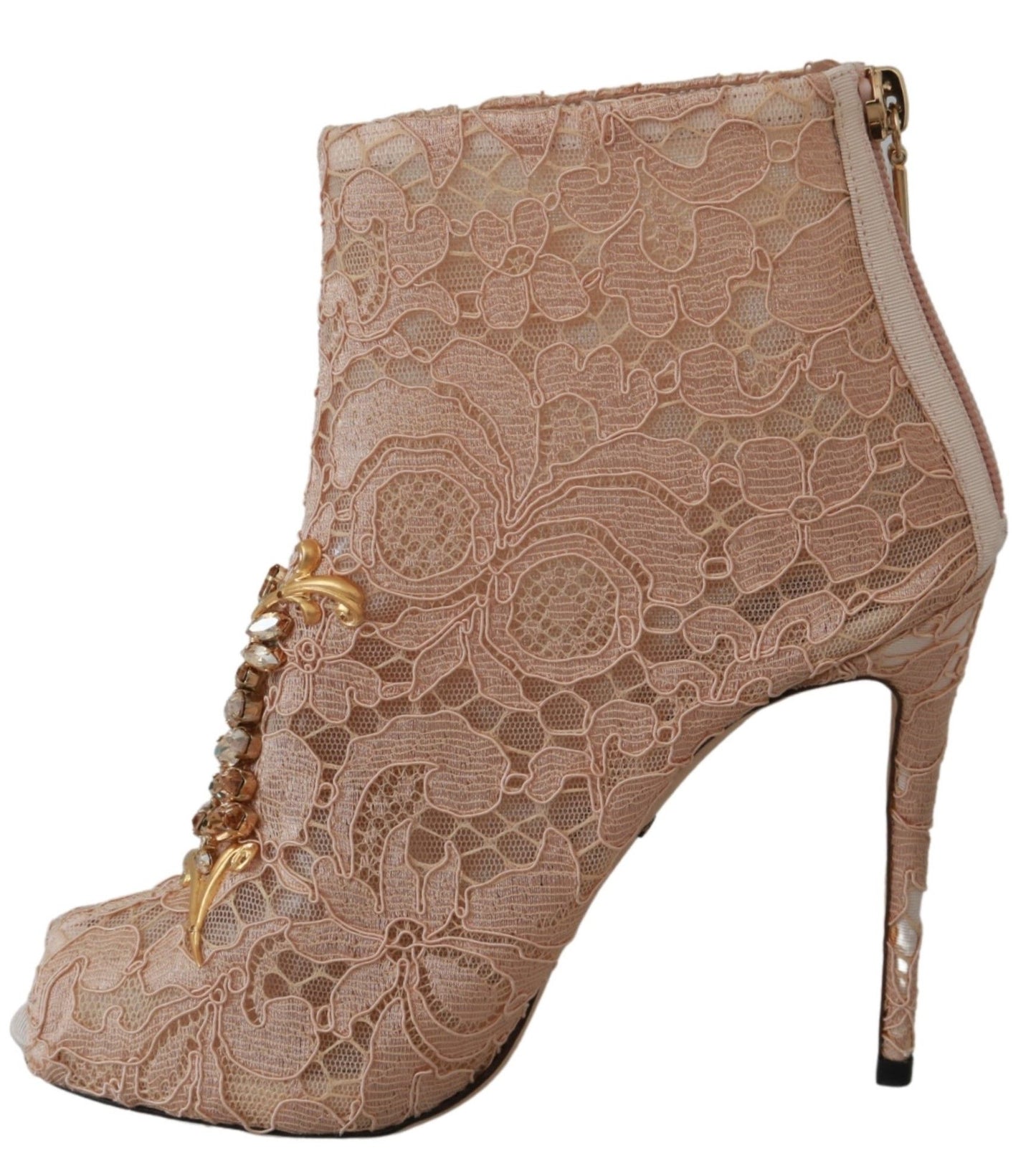 Dolce &amp; Gabbana Pink Crystal Lace Booties Stiletto Shoes