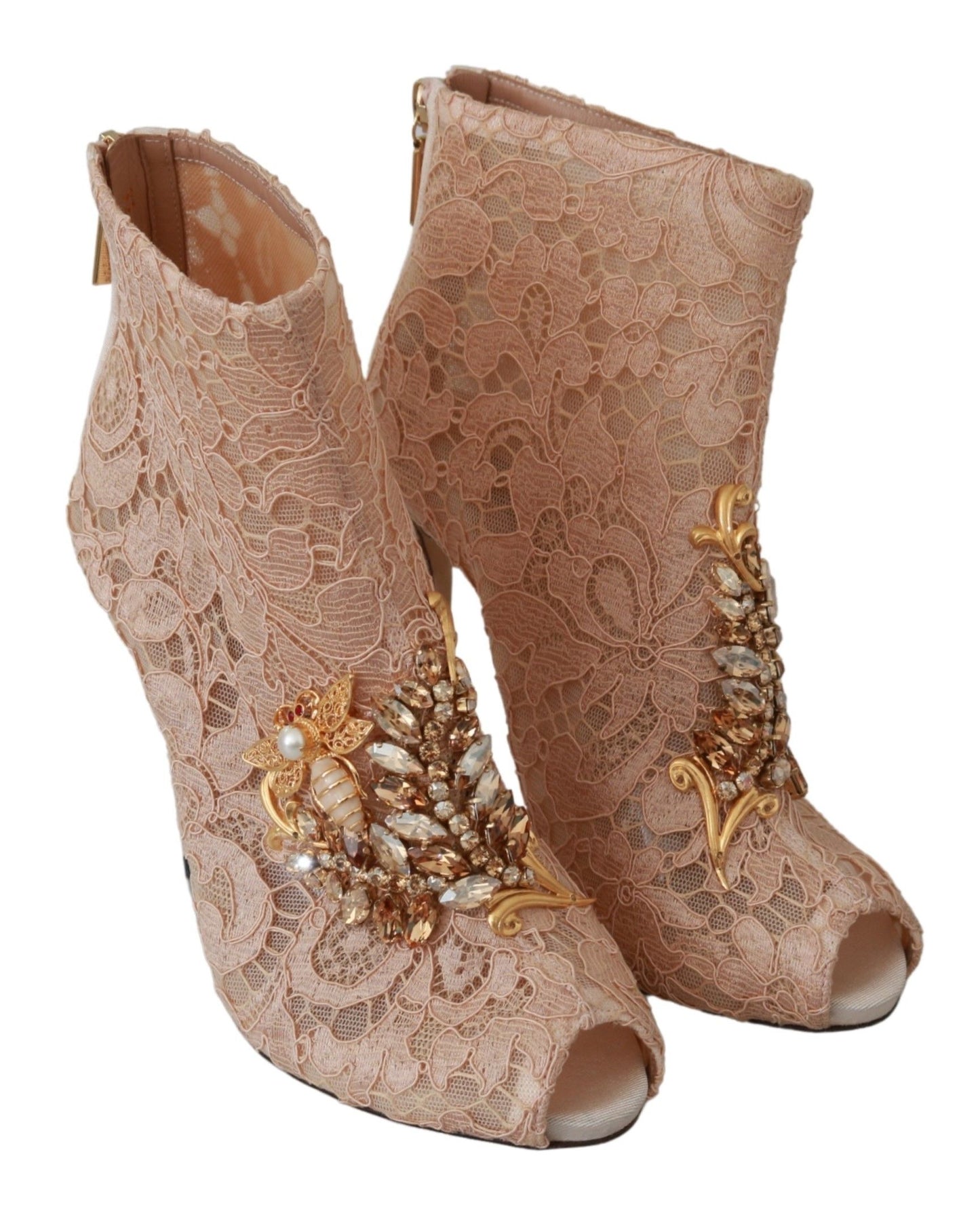 Dolce &amp; Gabbana Pink Crystal Lace Booties Stiletto Shoes