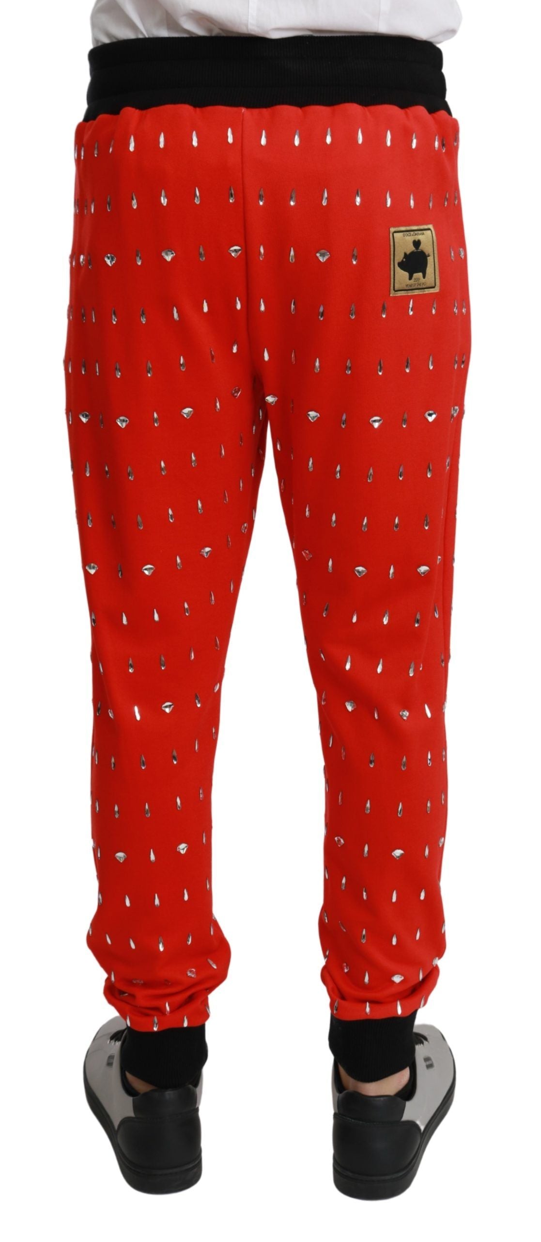 Dolce &amp; Gabbana Red Piggy Bank Cotton Crystal Trousers Pants