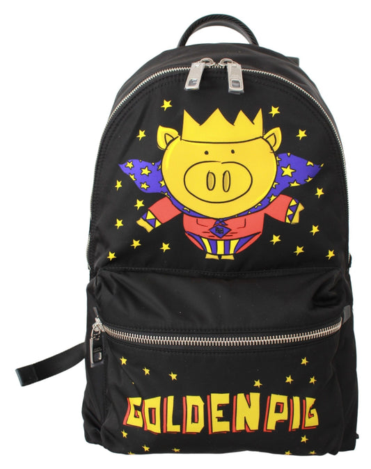 Dolce &amp; Gabbana Black Golden Pig of the Year School Backpack