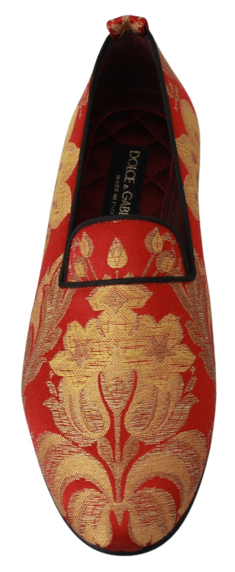 Dolce &amp; Gabbana Red Gold Brocade Slippers Loafers Shoes