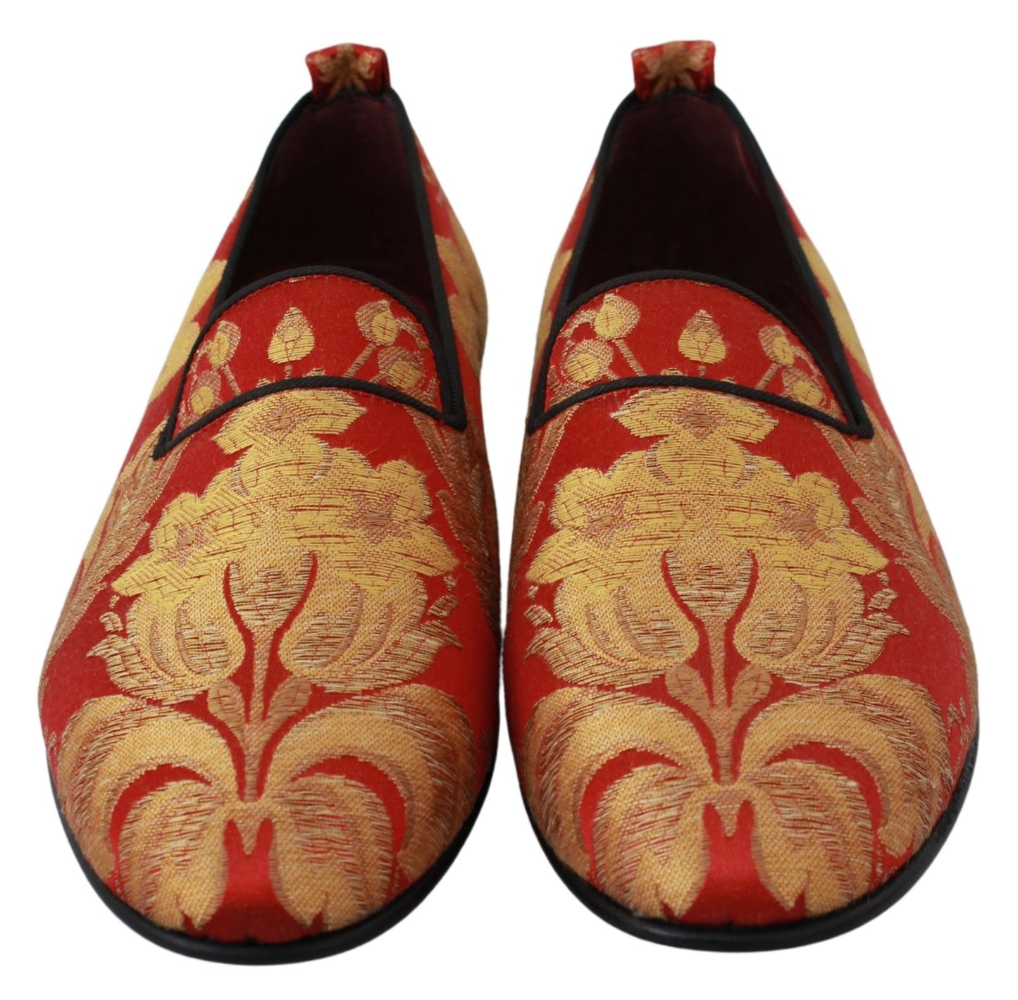 Dolce &amp; Gabbana Red Gold Brocade Slippers Loafers Shoes