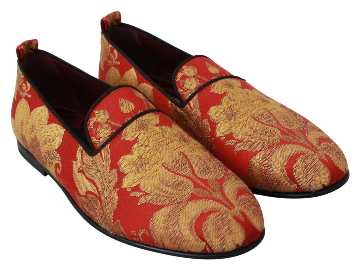 Dolce &amp; Gabbana Red Gold Brocade Slippers Loafers Shoes