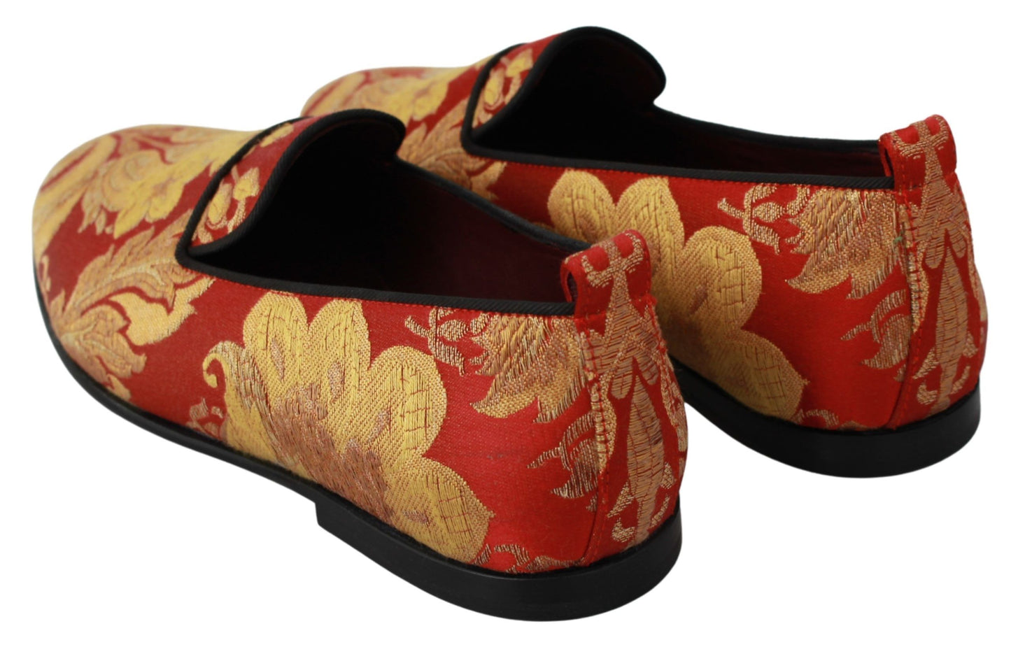 Dolce &amp; Gabbana Red Gold Brocade Slippers Loafers Shoes