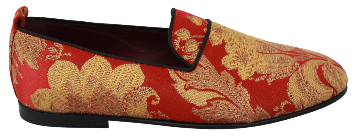 Dolce &amp; Gabbana Red Gold Brocade Slippers Loafers Shoes