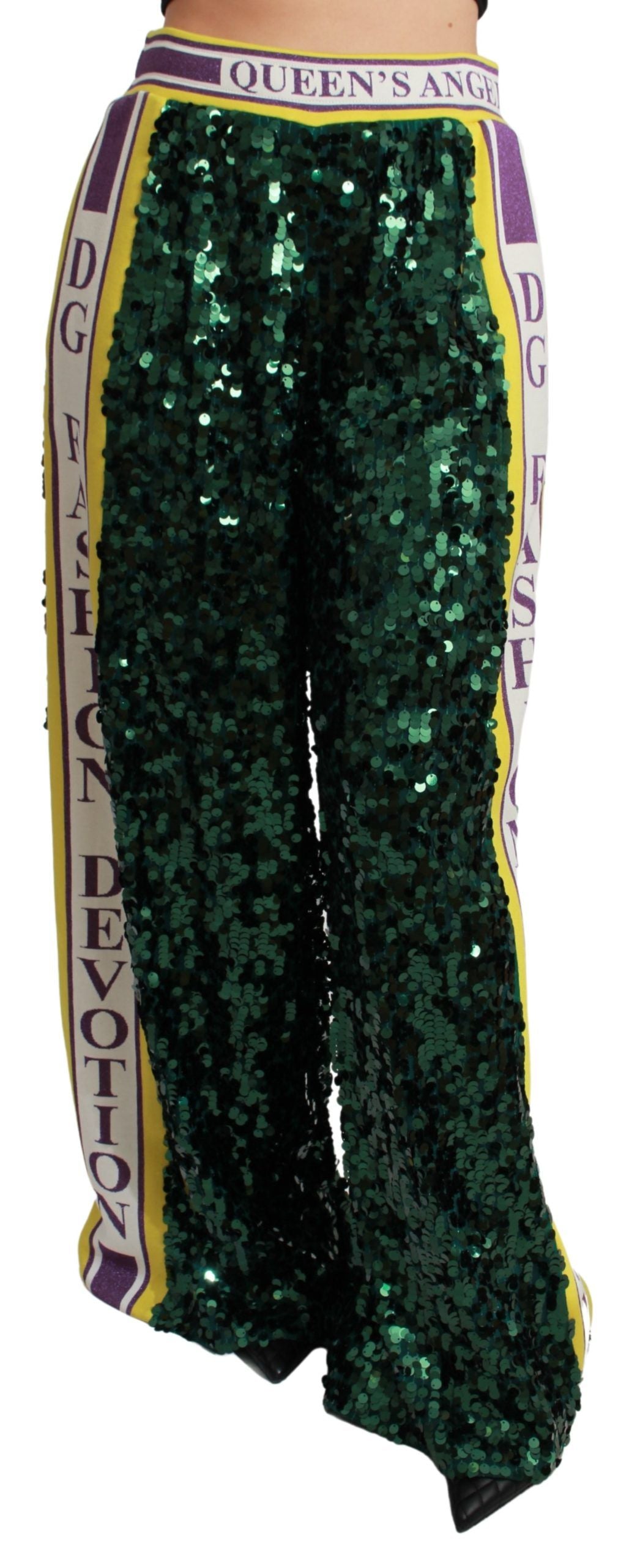 Dolce &amp; Gabbana Green Sequin Trousers Queens Angel Pants