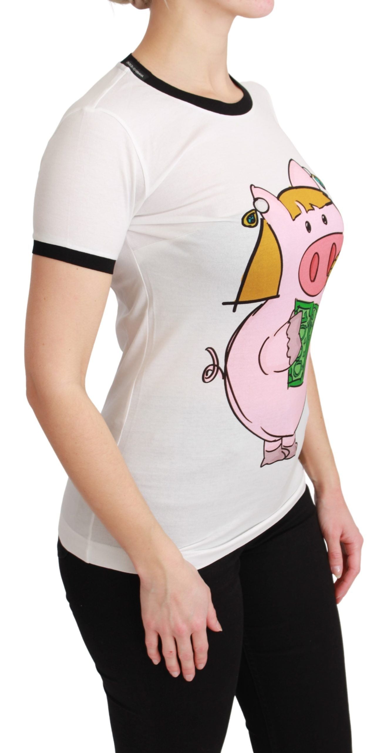 Dolce &amp; Gabbana Weißes YEAR OF THE PIG Top Baumwoll-T-Shirt