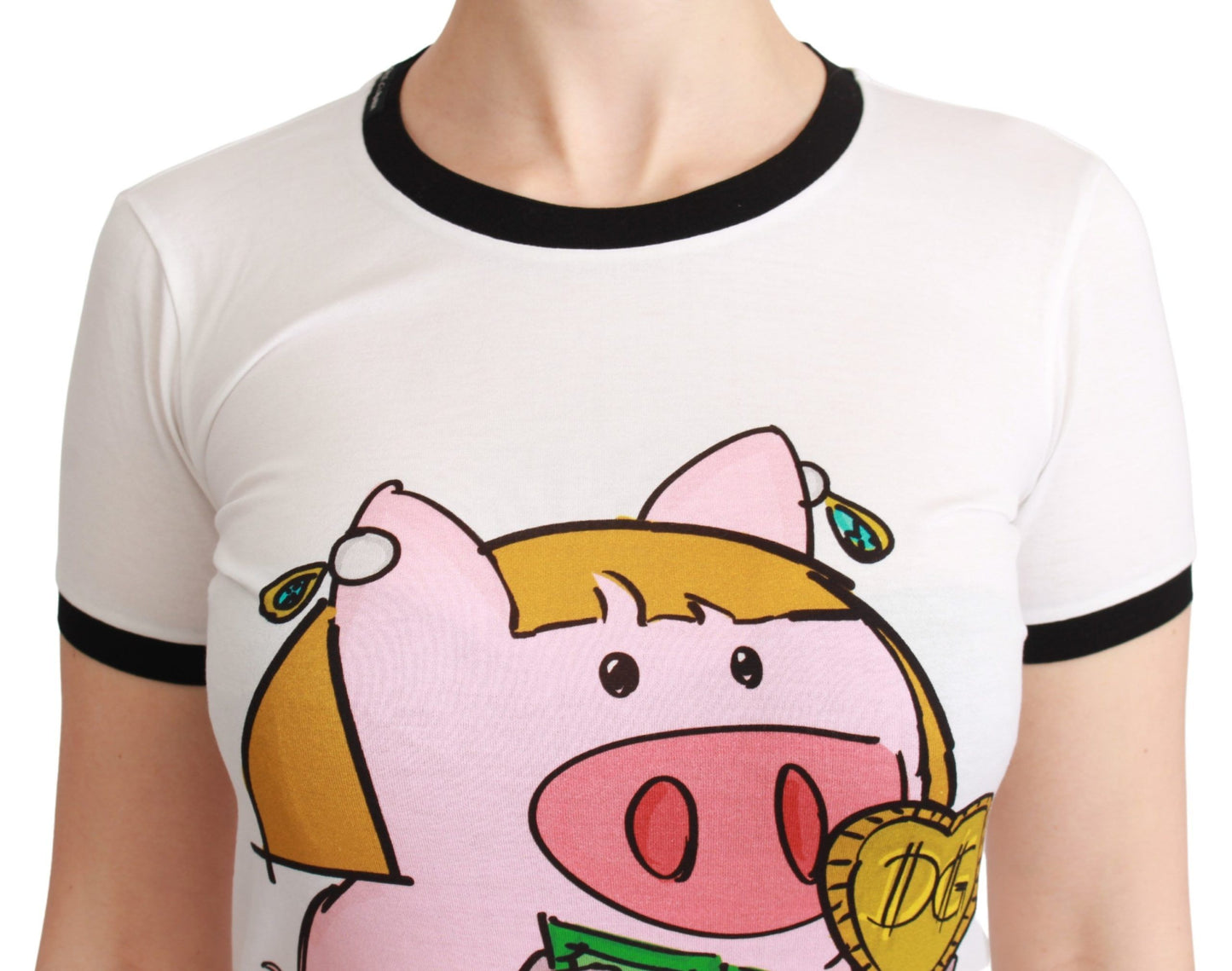 Dolce &amp; Gabbana Weißes YEAR OF THE PIG Top Baumwoll-T-Shirt