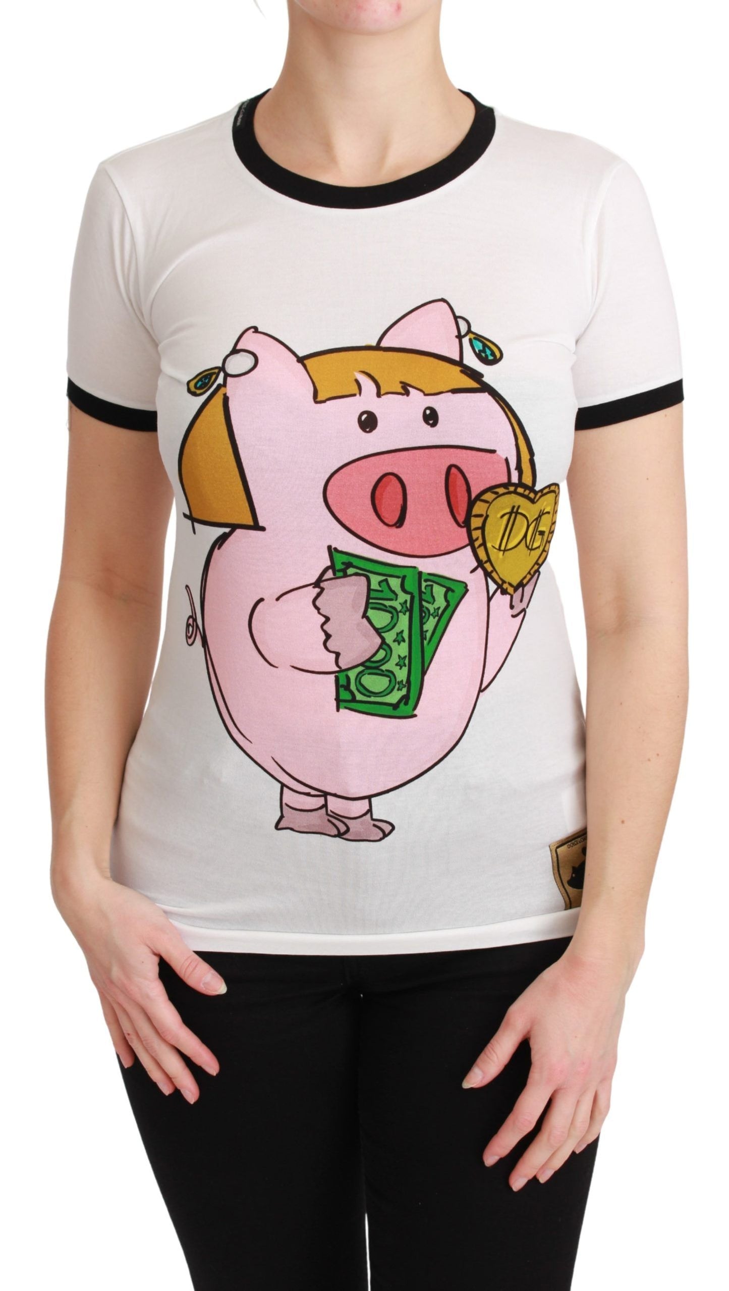 Dolce &amp; Gabbana White YEAR OF THE PIG Top Cotton T-shirt