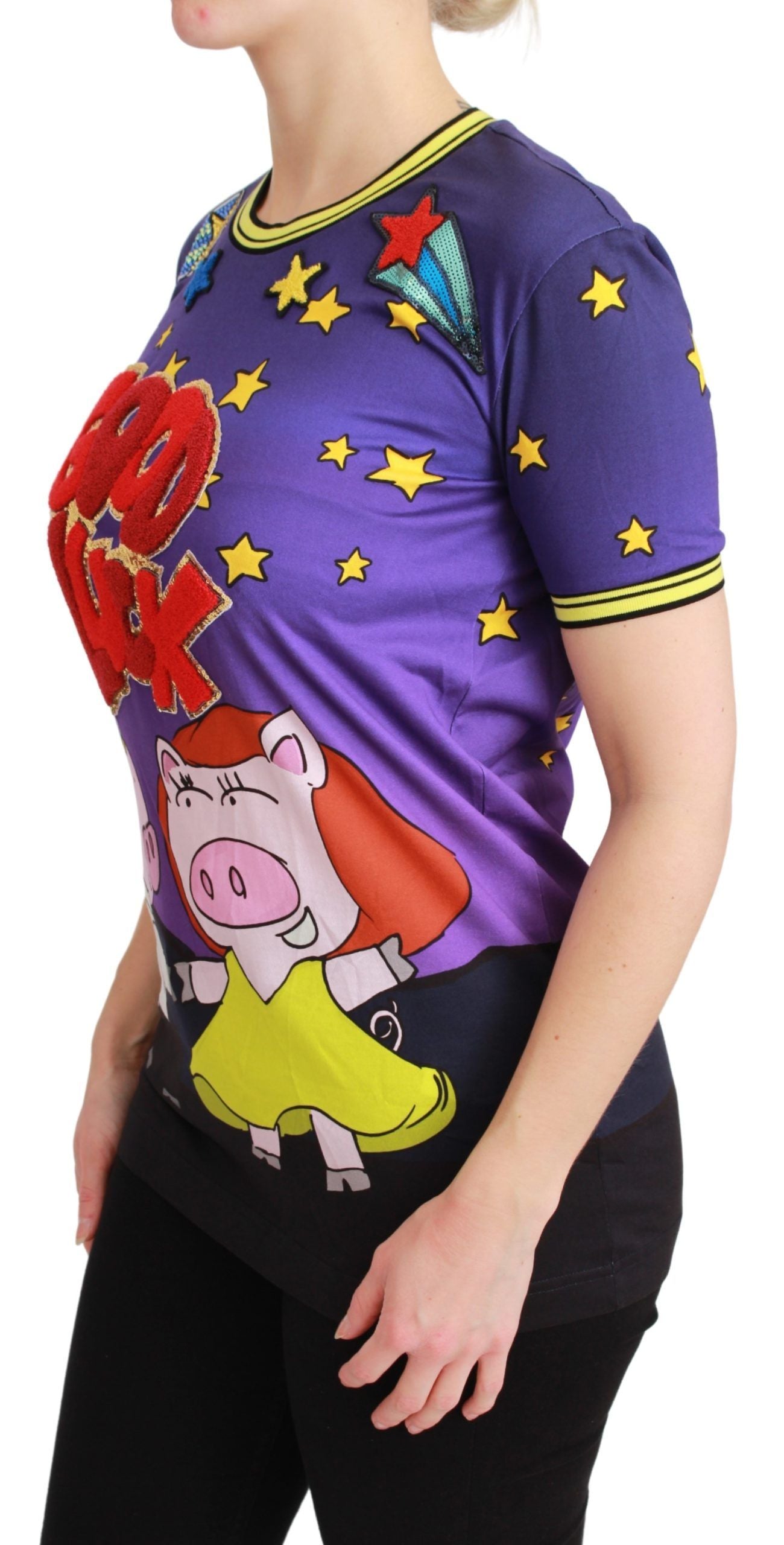 Dolce &amp; Gabbana Purple YEAR OF THE PIG Top Cotton T-shirt