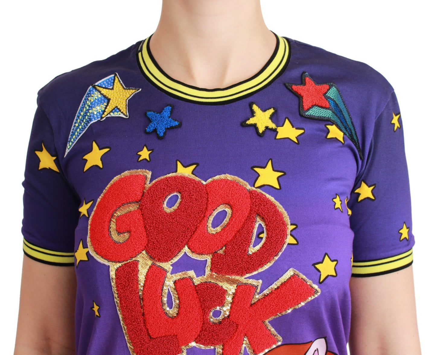 Dolce &amp; Gabbana Purple YEAR OF THE PIG Top Cotton T-shirt