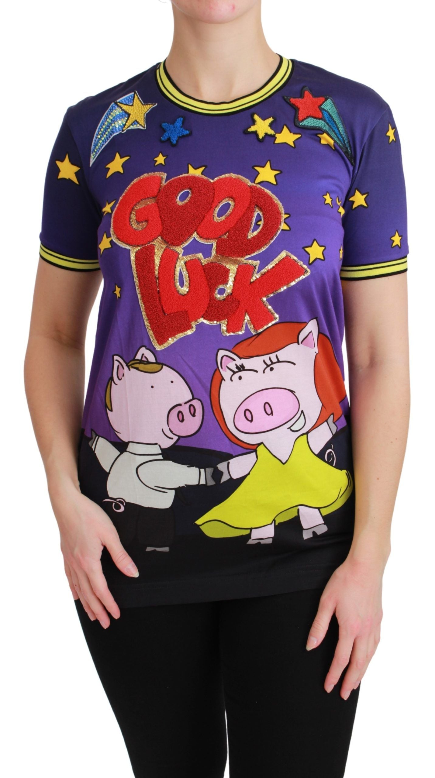 Dolce &amp; Gabbana Purple YEAR OF THE PIG Top Cotton T-shirt