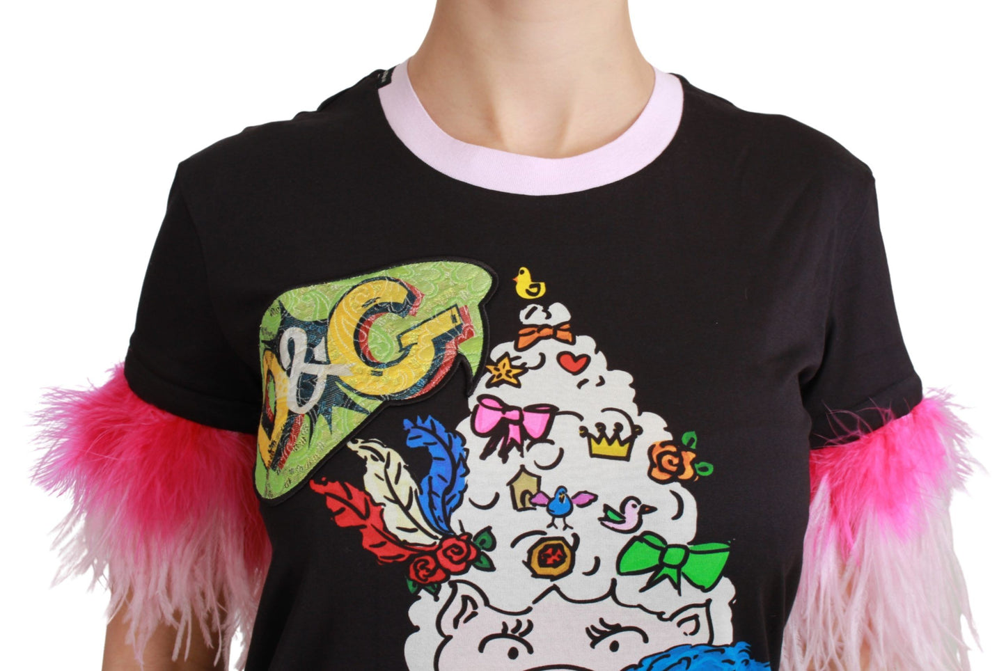 Dolce &amp; Gabbana Black YEAR OF THE PIG Top Cotton T-shirt