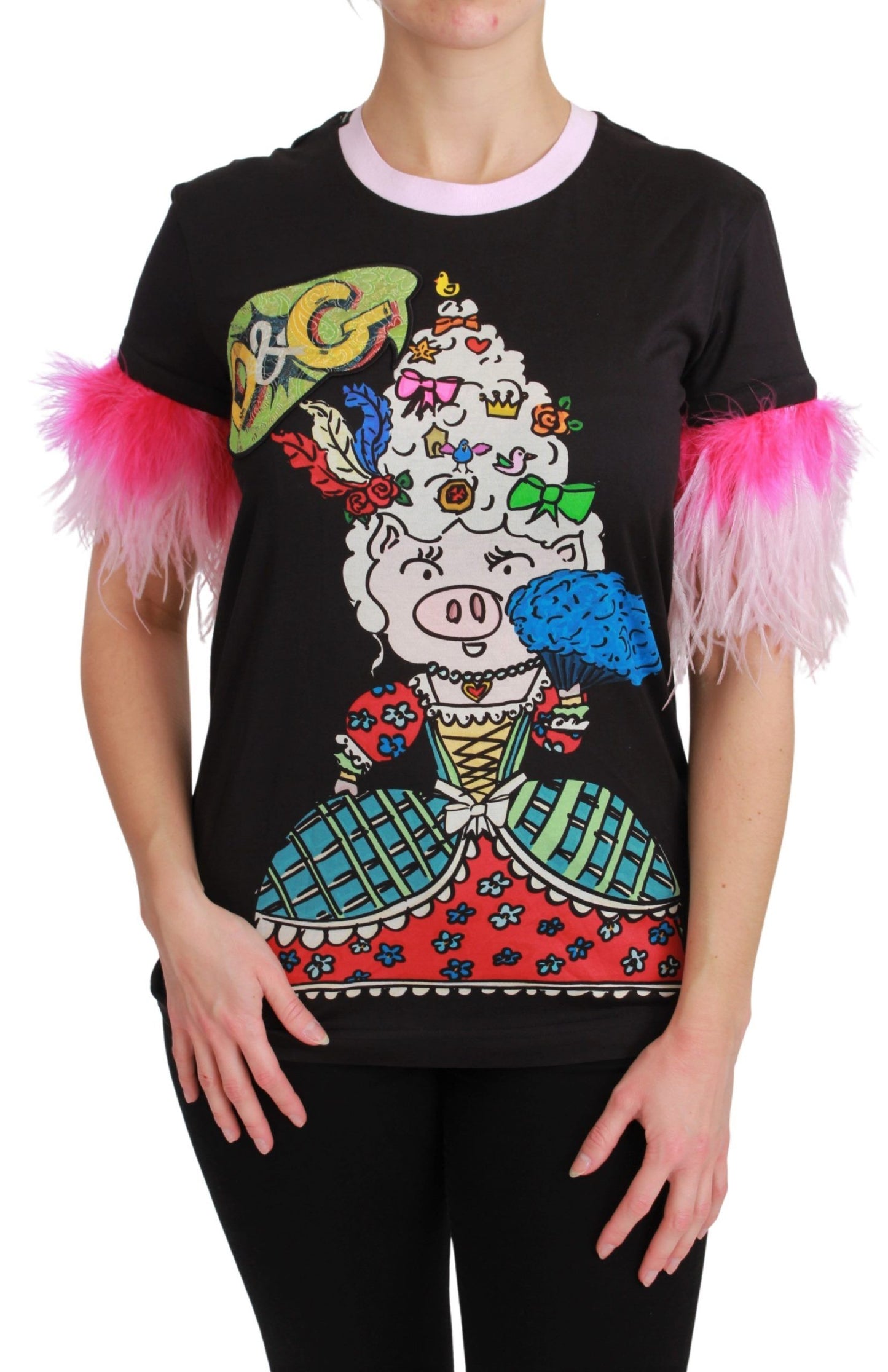 Dolce &amp; Gabbana Black YEAR OF THE PIG Top Cotton T-shirt