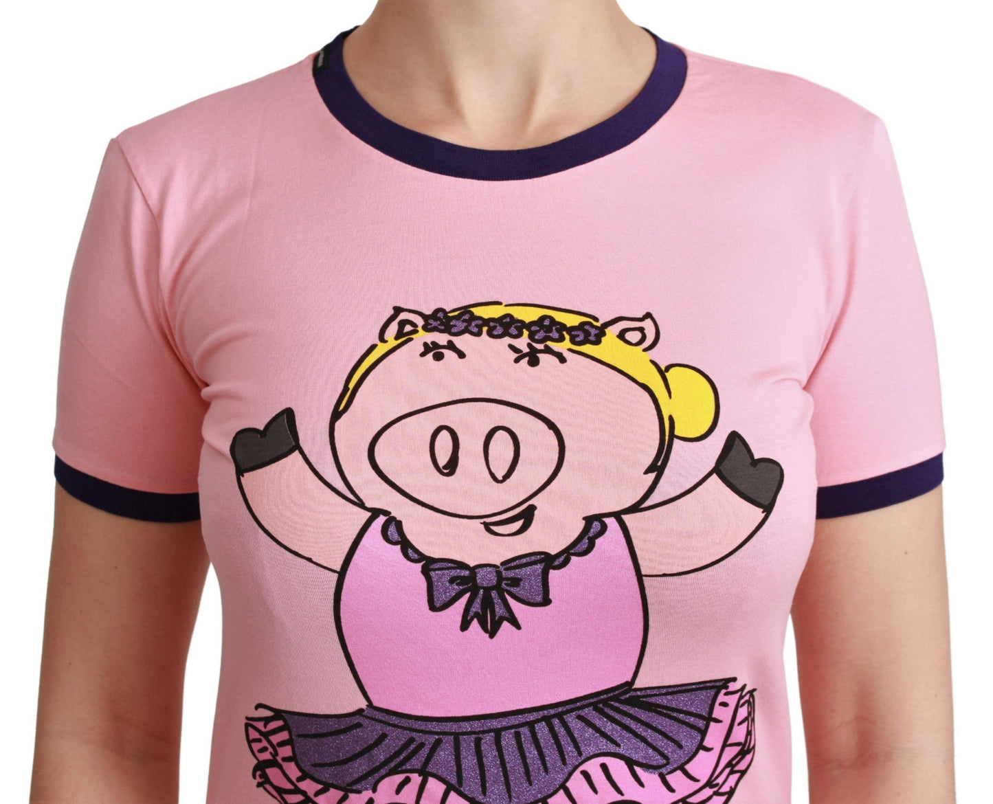 Dolce &amp; Gabbana Pink YEAR OF THE PIG Top Cotton T-shirt