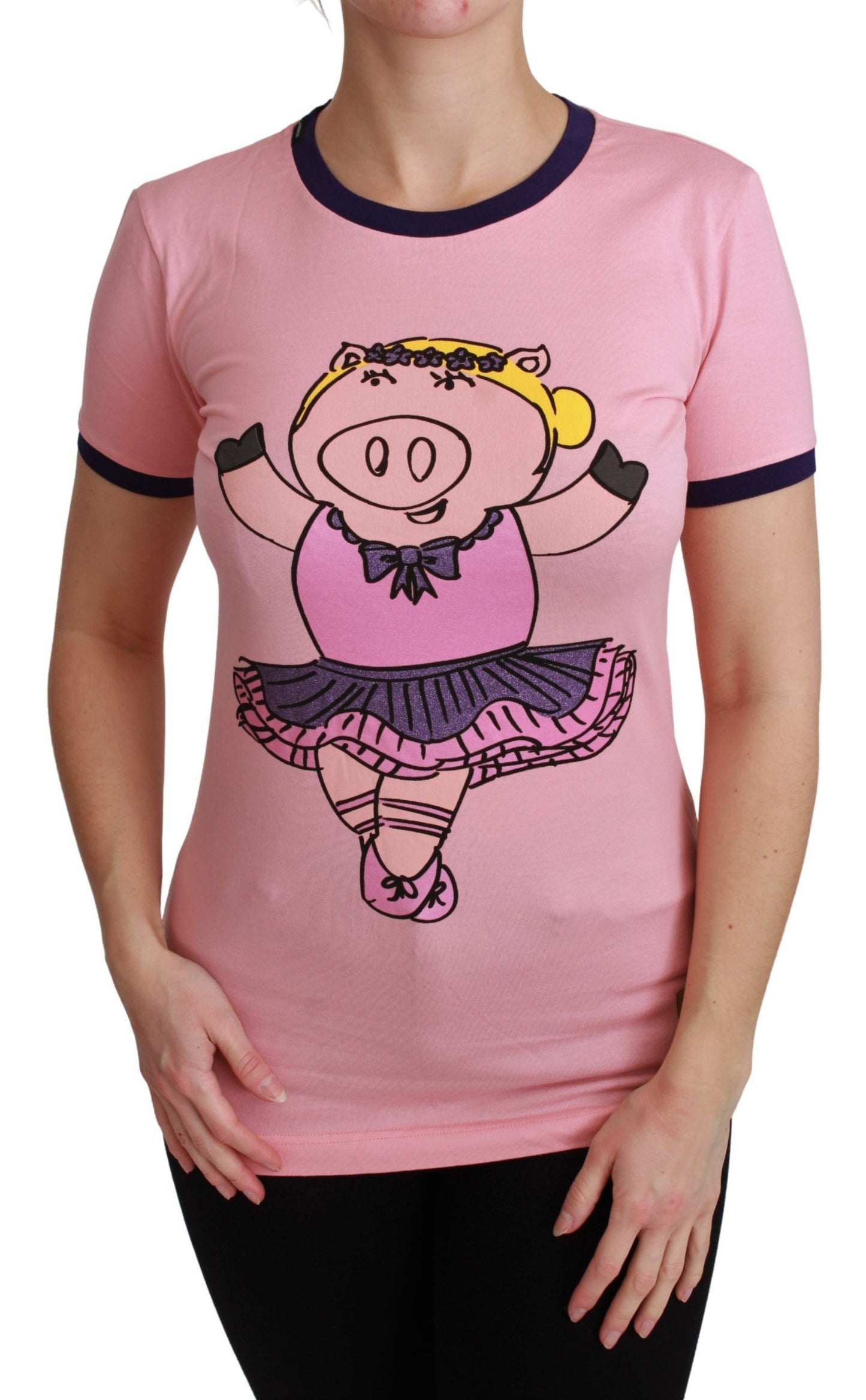 Dolce &amp; Gabbana Pink YEAR OF THE PIG Top Cotton T-shirt