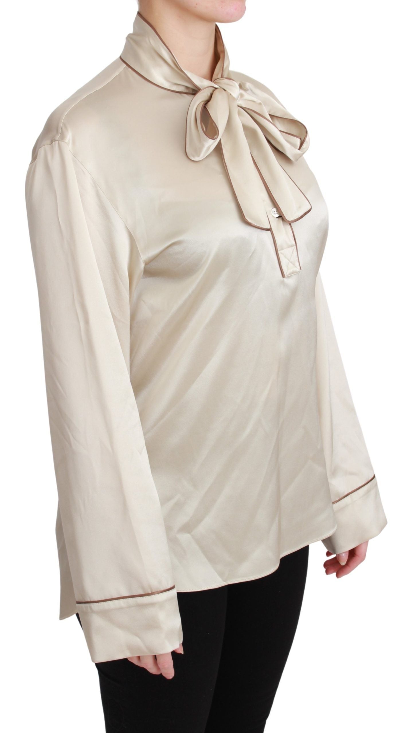 Dolce &amp; Gabbana Beige Sleeve Top Queen Silk Satin Blouse