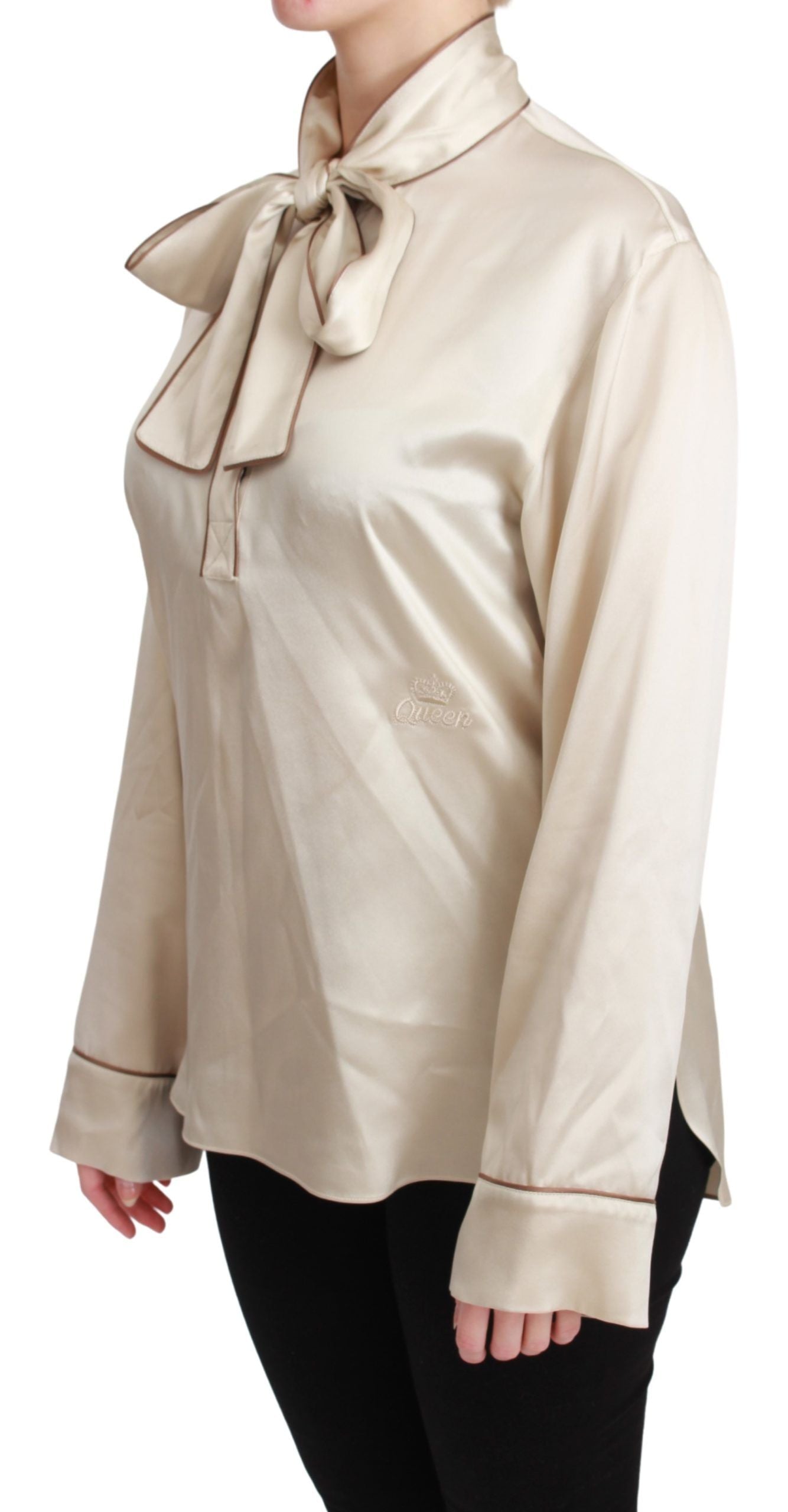 Dolce &amp; Gabbana Beige Sleeve Top Queen Silk Satin Blouse